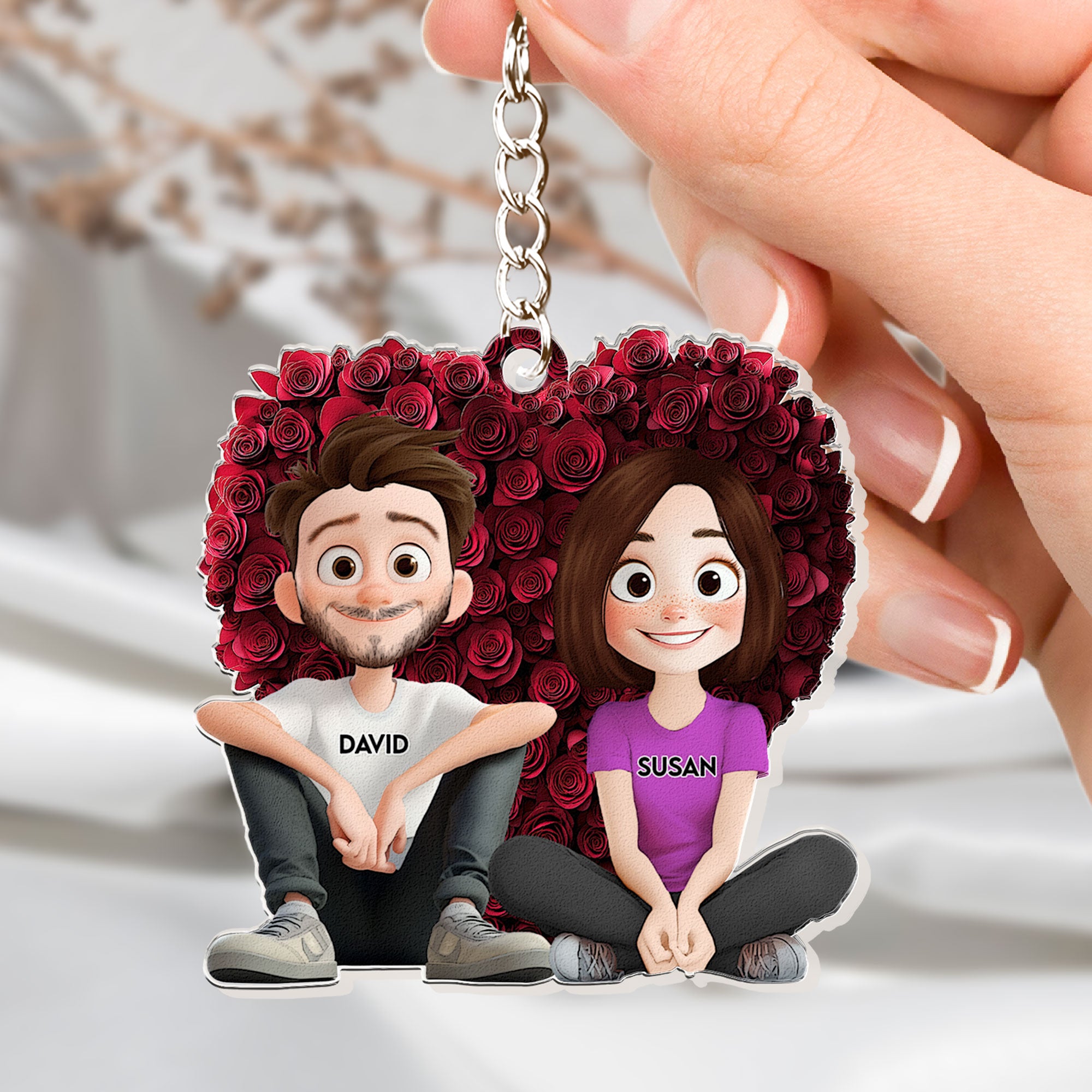 Couple With Rose Heart - Personalized Acrylic Keychain