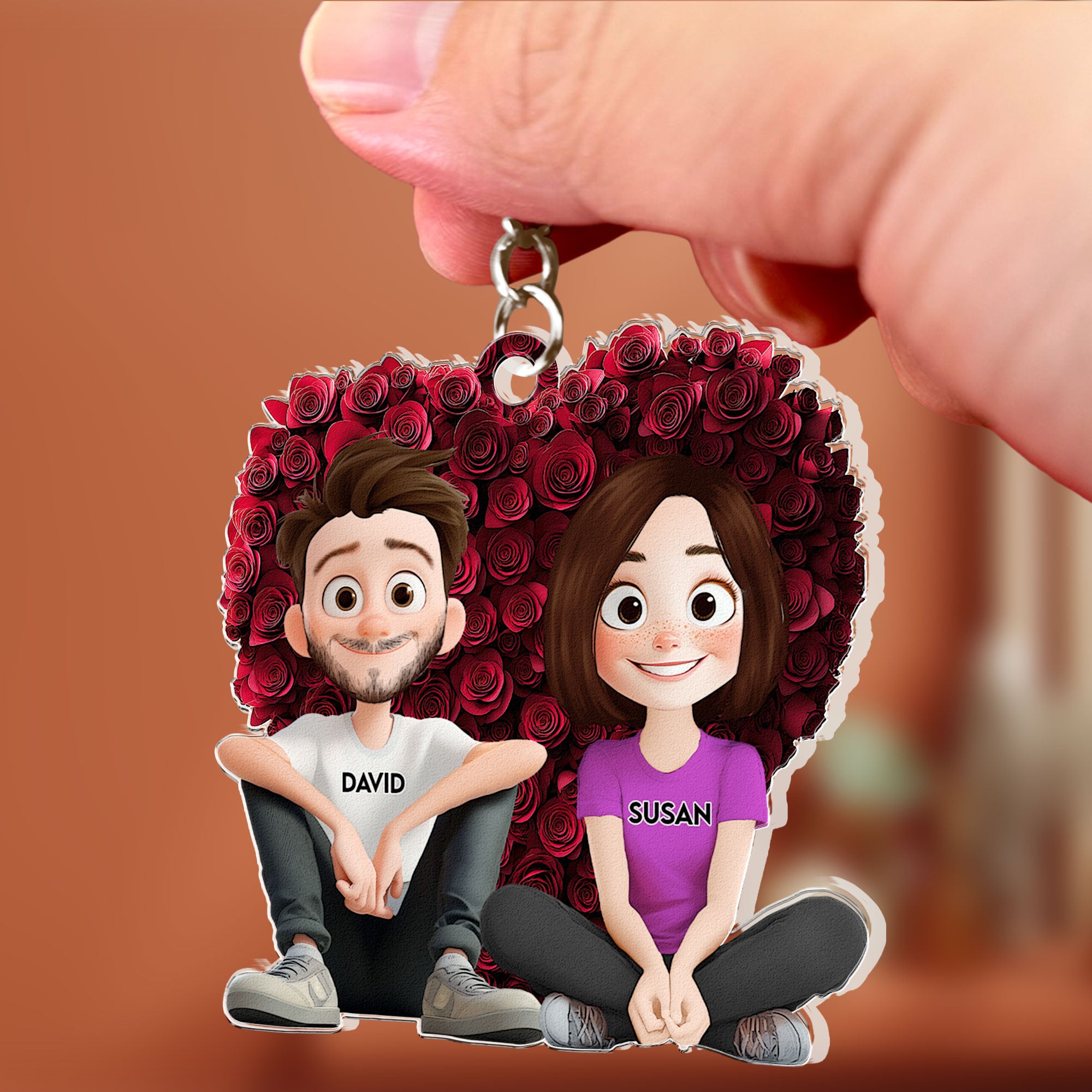 Couple With Rose Heart - Personalized Acrylic Keychain