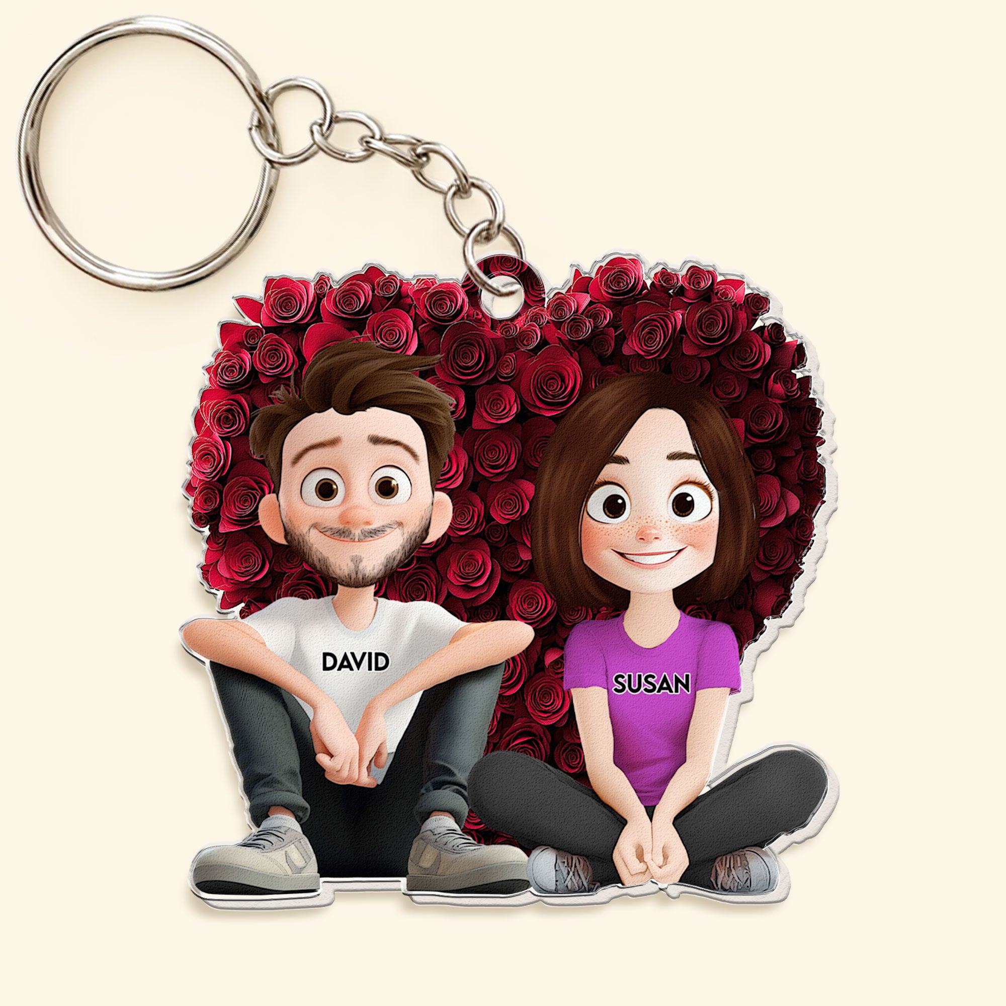 Couple With Rose Heart - Personalized Acrylic Keychain