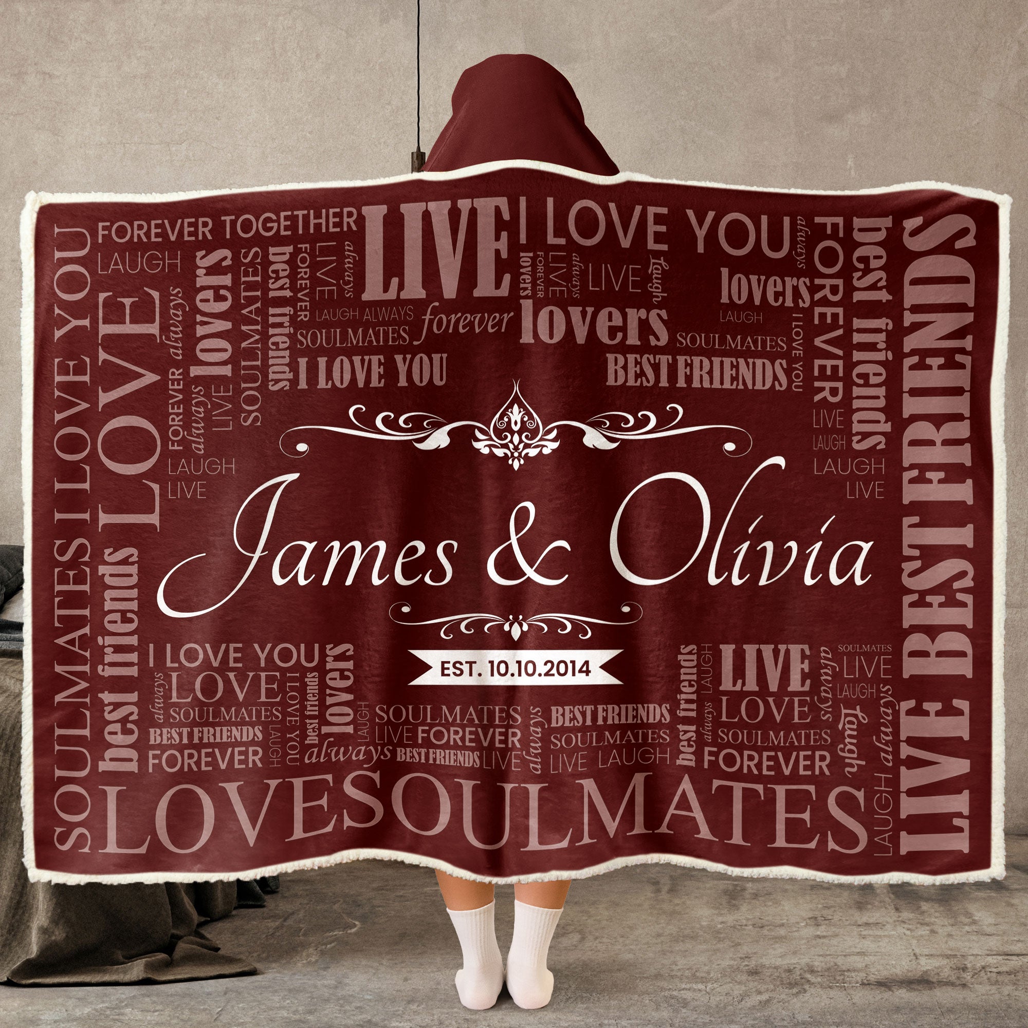 Couple Gifts Custom Name - Personalized Wearable Blanket Hoodie