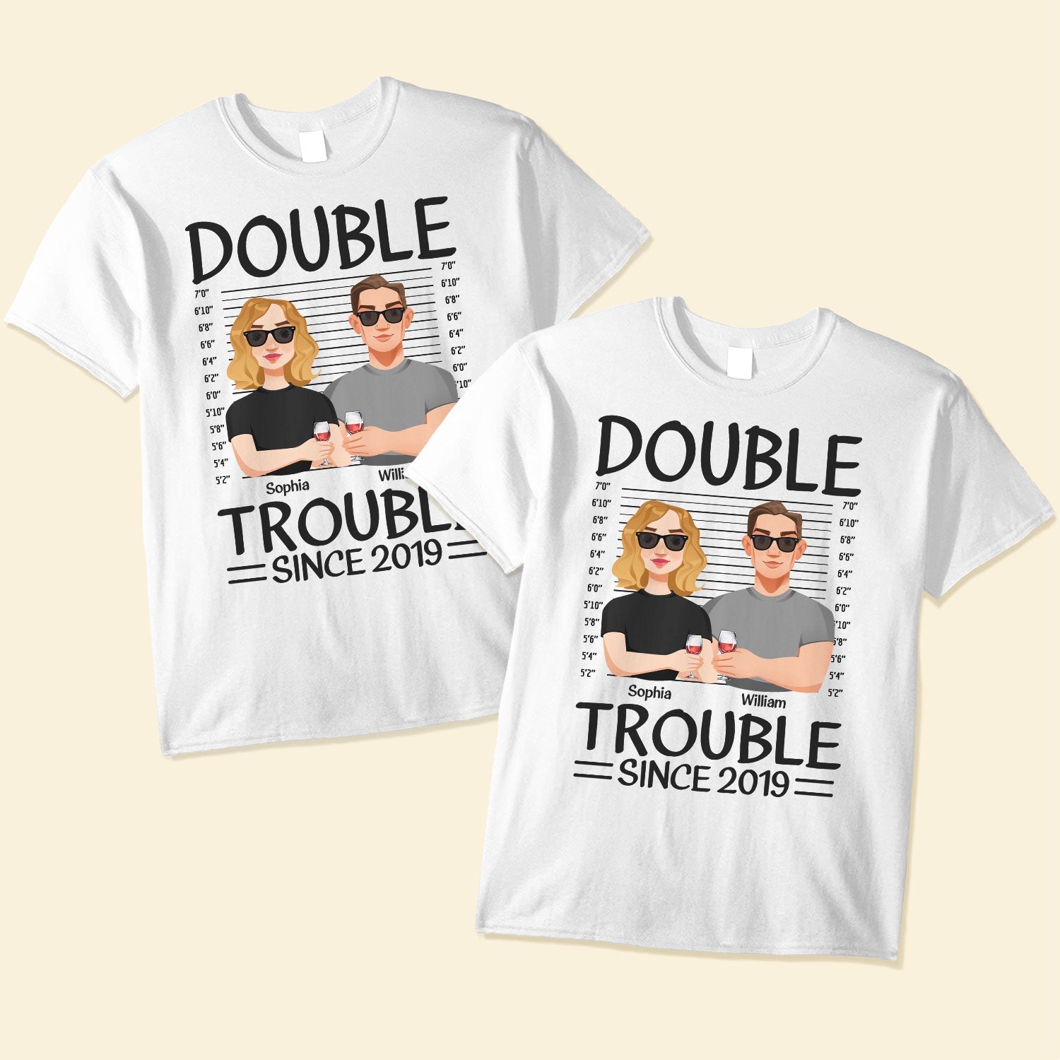 Couples Double Trouble Since - Personalized Matching Couple Shirts