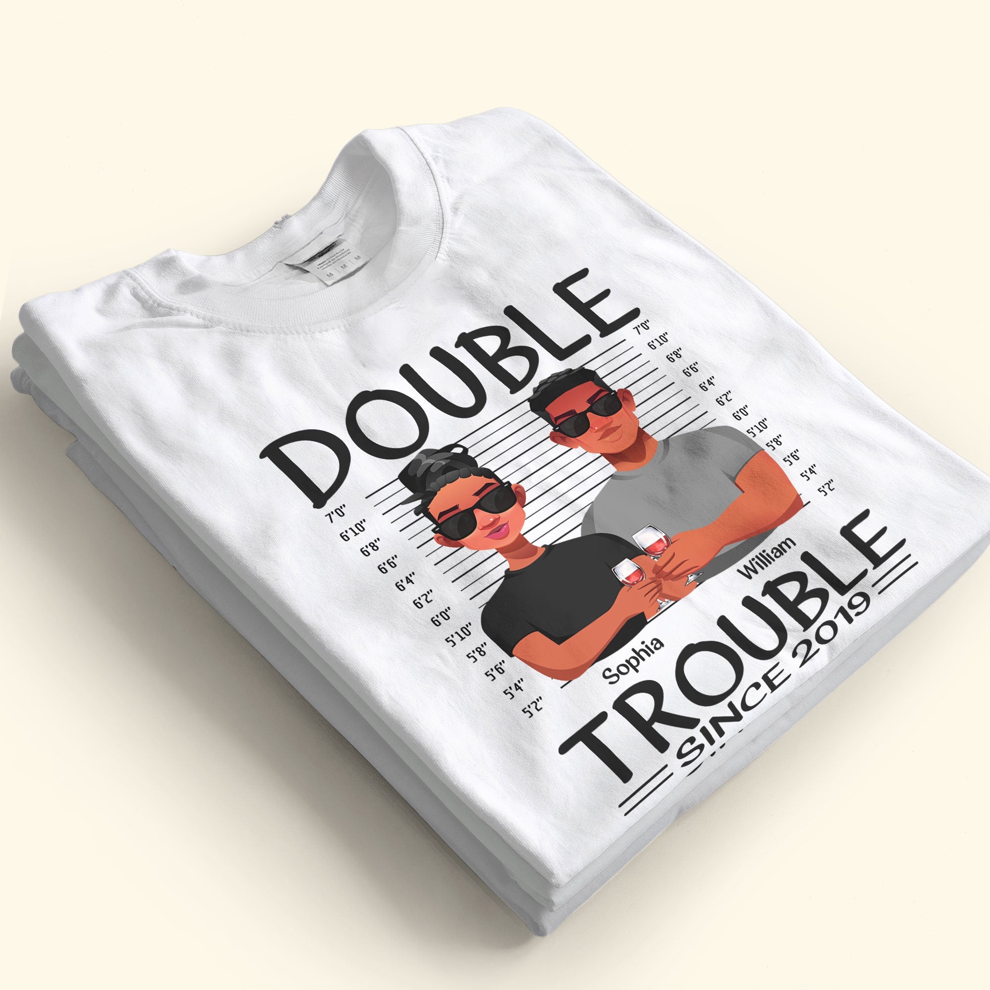 Couples Double Trouble Since - Personalized Matching Couple Shirts