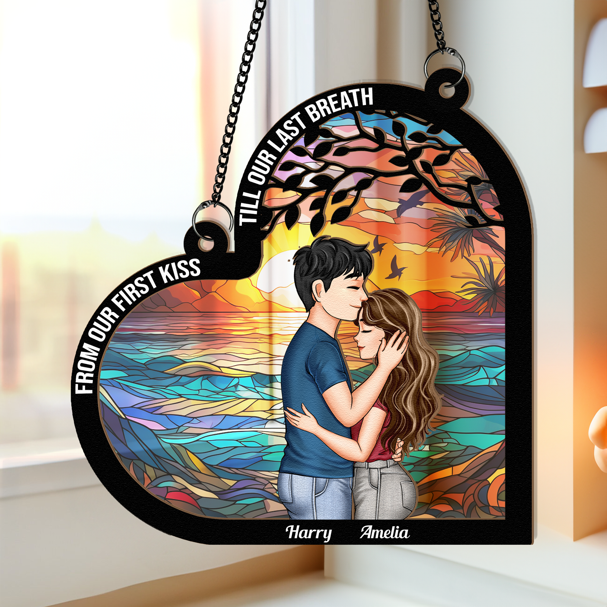 Couples From Our First Kiss Till Our Last Breath - Personalized Window Hanging Suncatcher Ornament