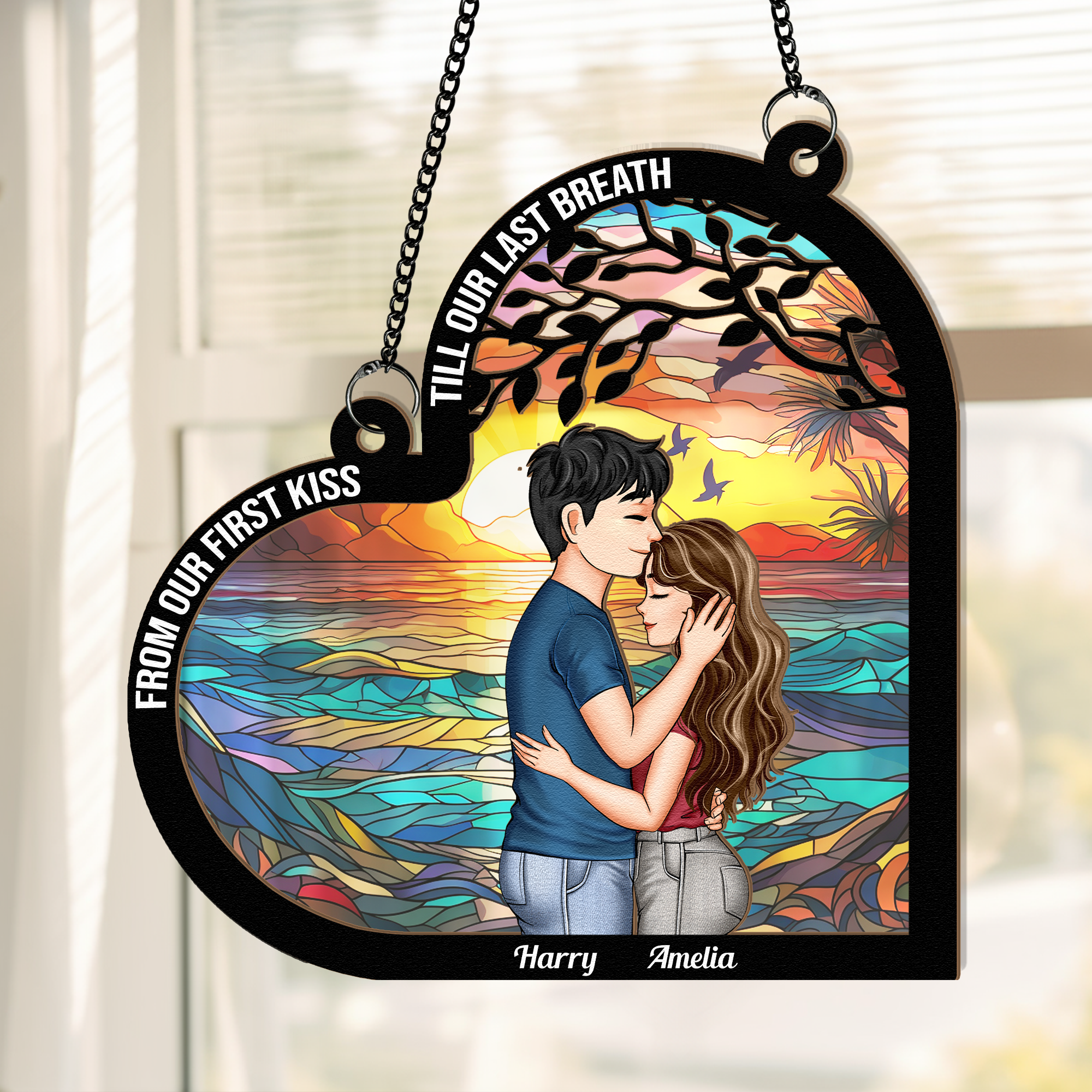 Couples From Our First Kiss Till Our Last Breath - Personalized Window Hanging Suncatcher Ornament