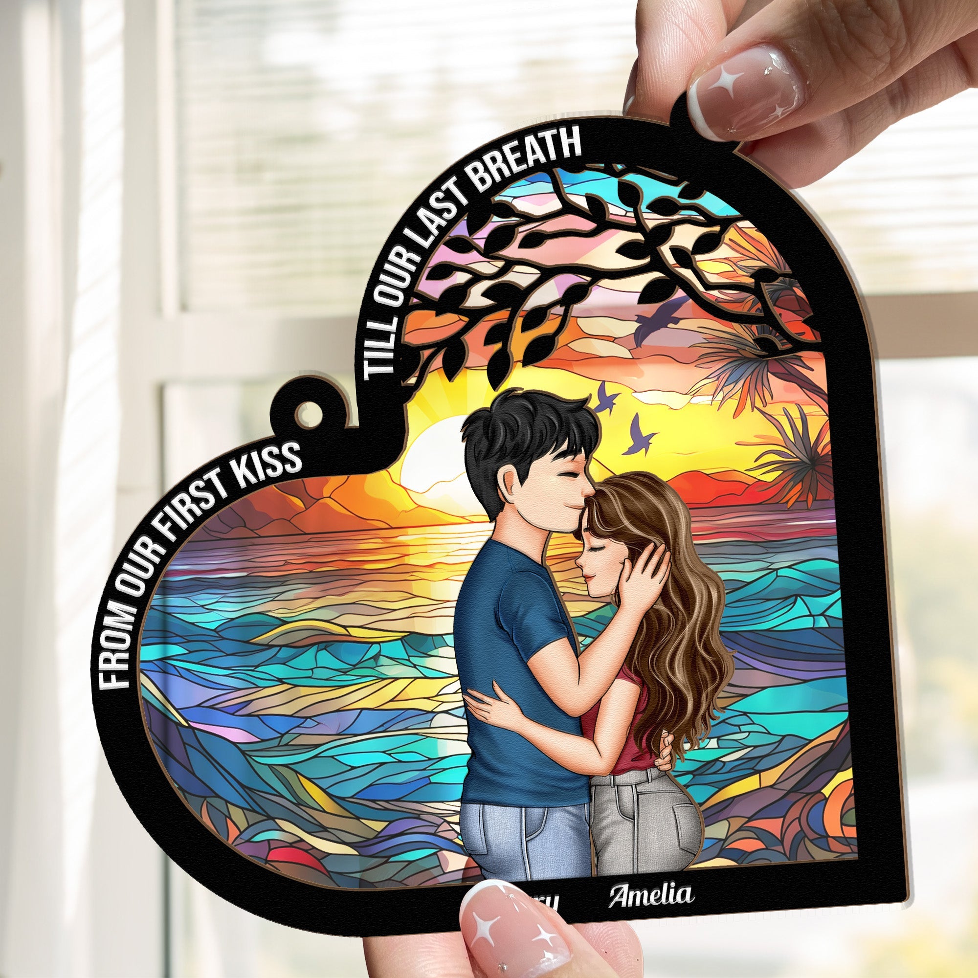 Couples From Our First Kiss Till Our Last Breath - Personalized Window Hanging Suncatcher Ornament