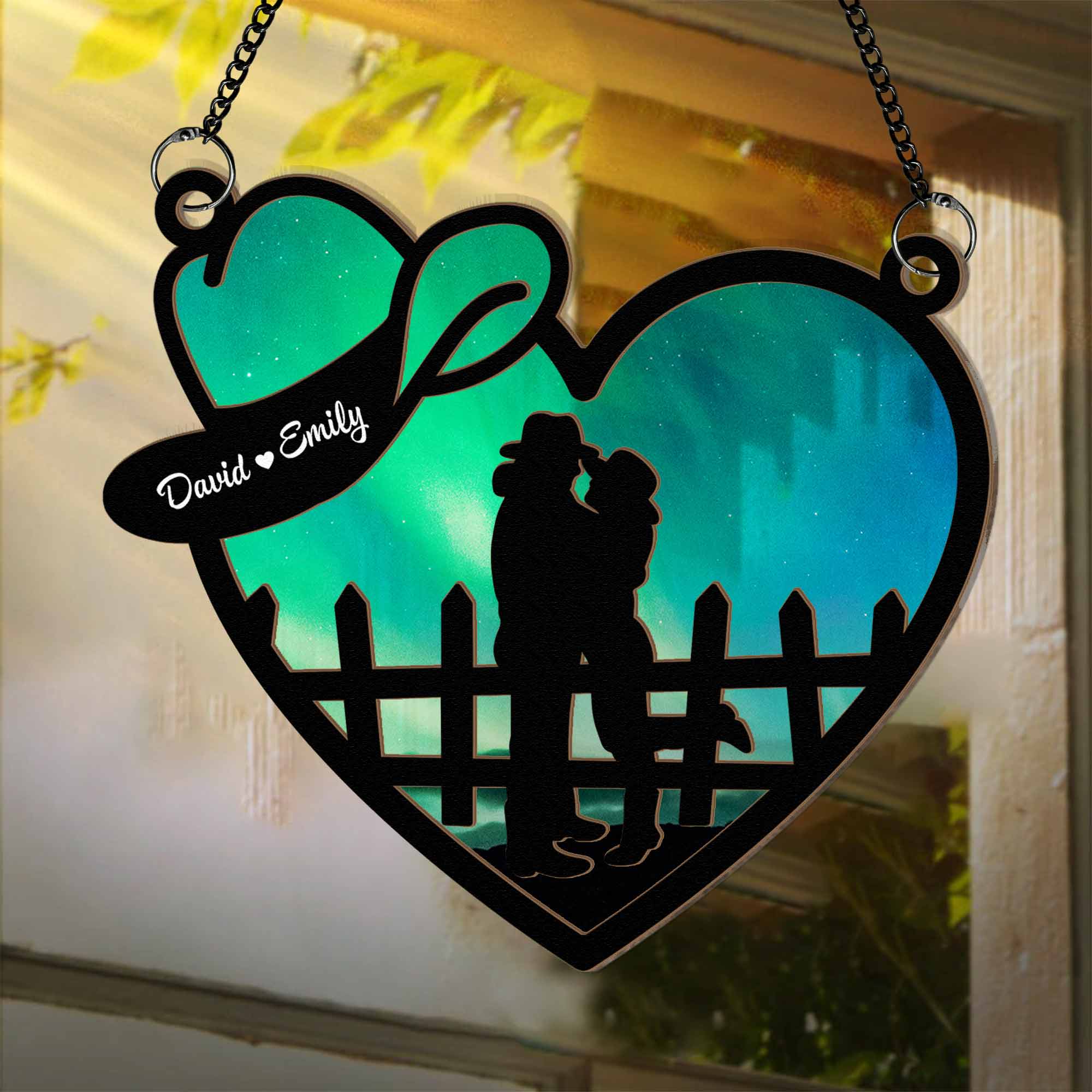 Cowboy And Cowgirl In Love - Personalized Window Hanging Suncatcher Ornament