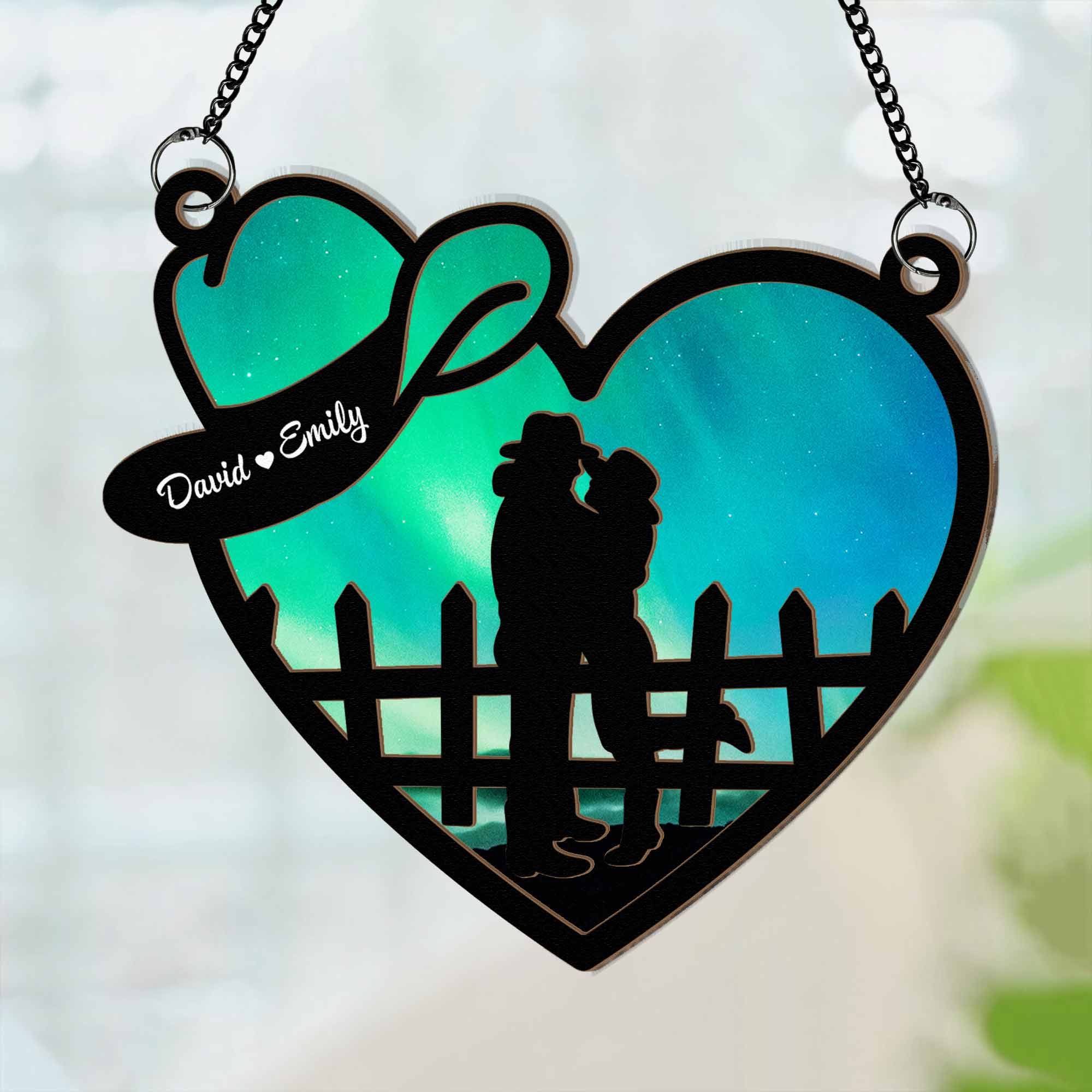 Cowboy And Cowgirl In Love - Personalized Window Hanging Suncatcher Ornament