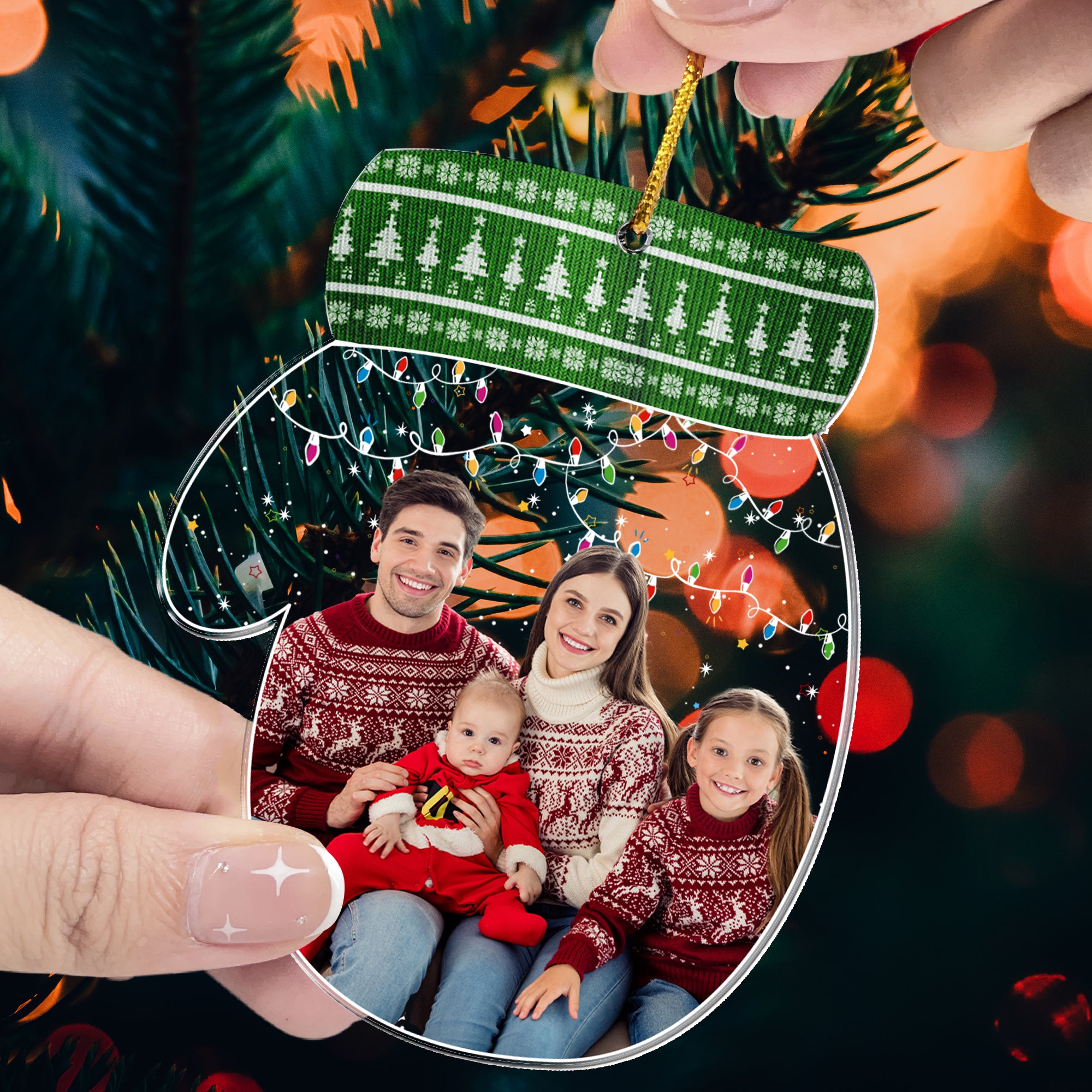 Cozy Glove Family Keepsake - Personalized Acrylic Photo Ornament