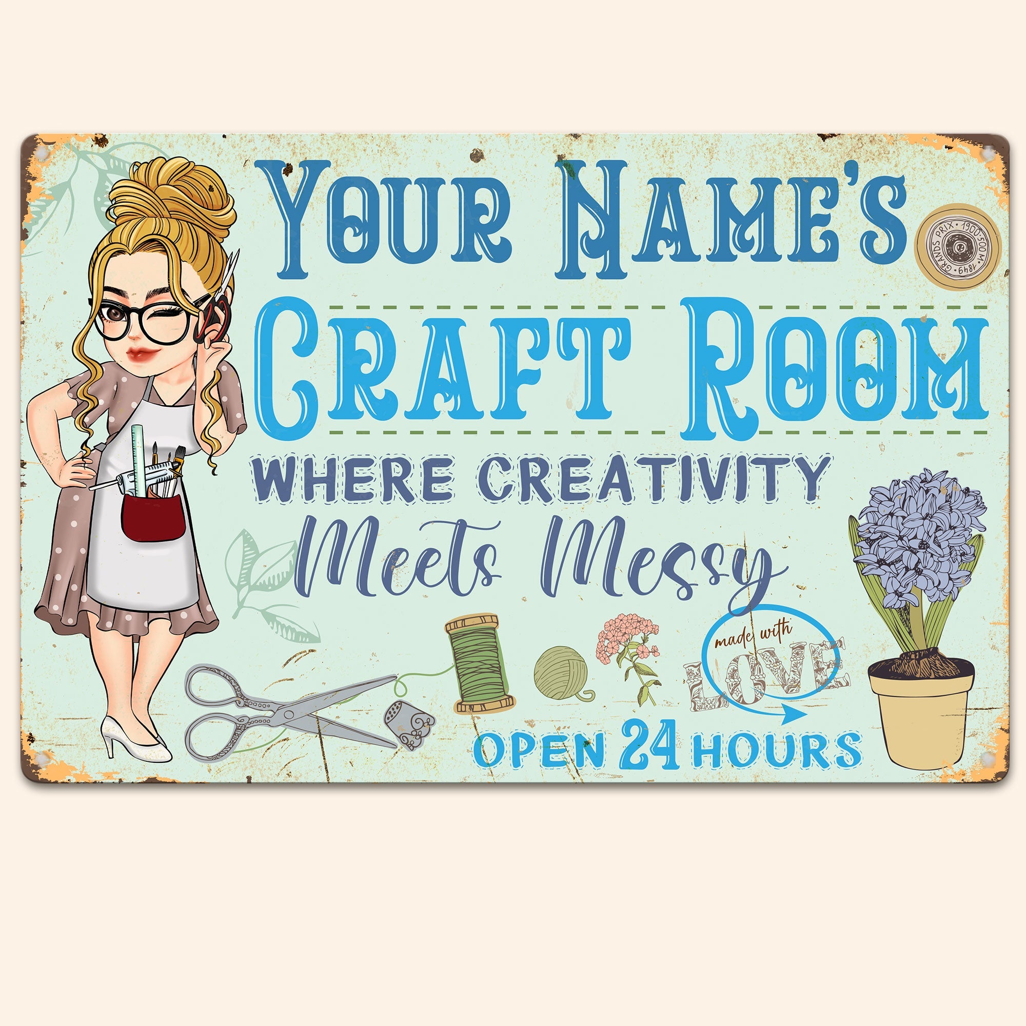 Craft Room Where Creativity Meets Messy - Personalized Metal Sign