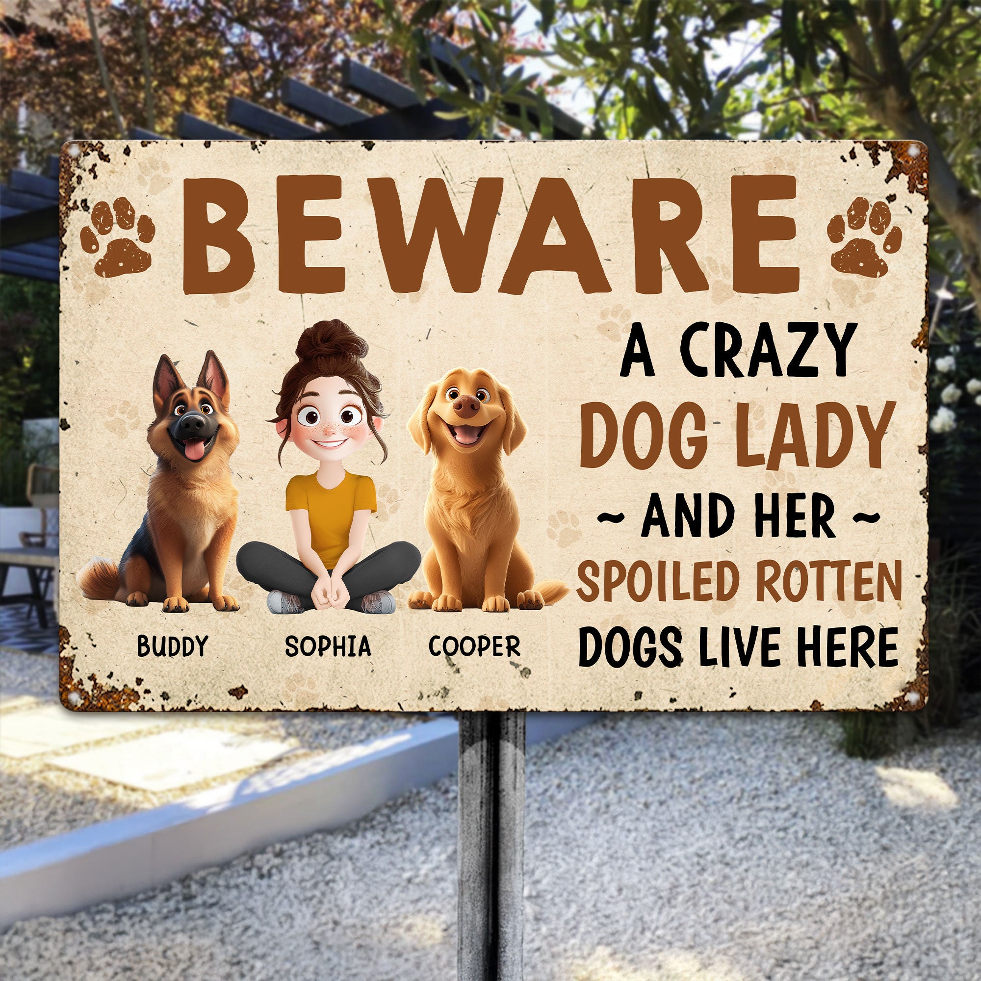 Crazy Dog Lady And Her Dogs - Personalized Metal Sign