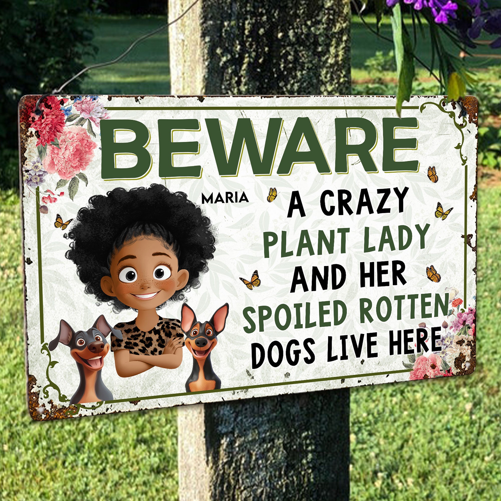 Crazy Plant Lady & Her Dogs - New Cartoon Pet - Personalized Metal Sign