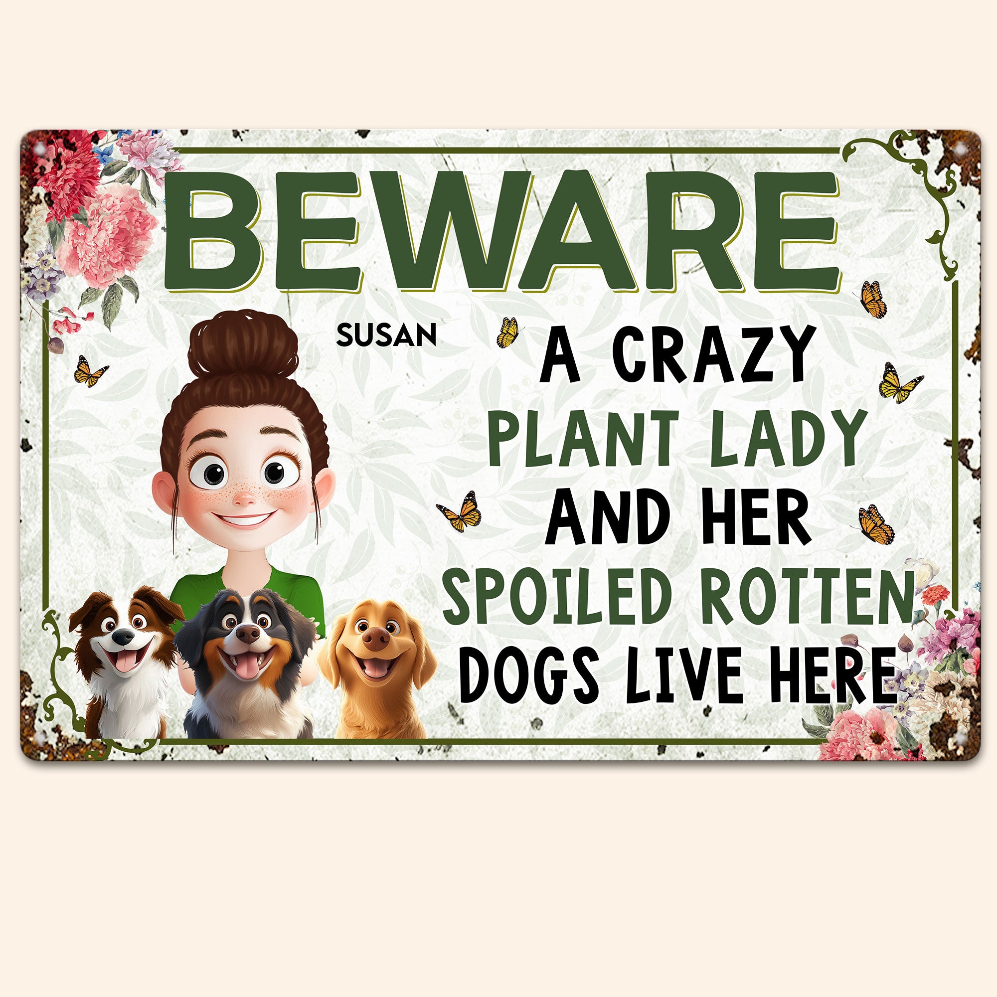 Crazy Plant Lady & Her Dogs - New Cartoon Pet - Personalized Metal Sign