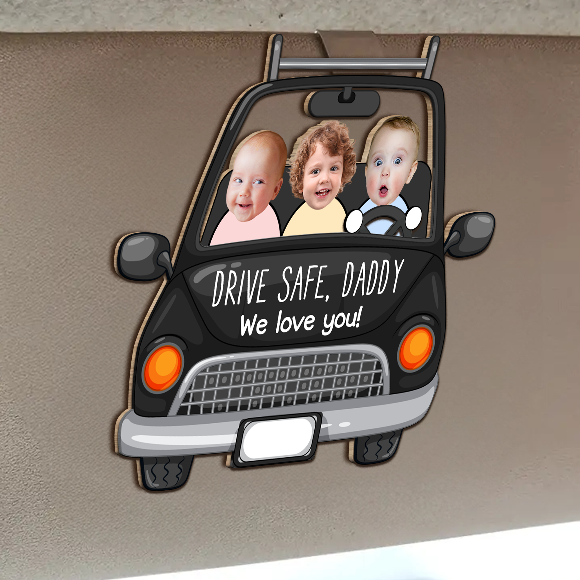 Custom Babies Face Drive Safe Daddy - Personalized Photo Wooden Car Visor Clip