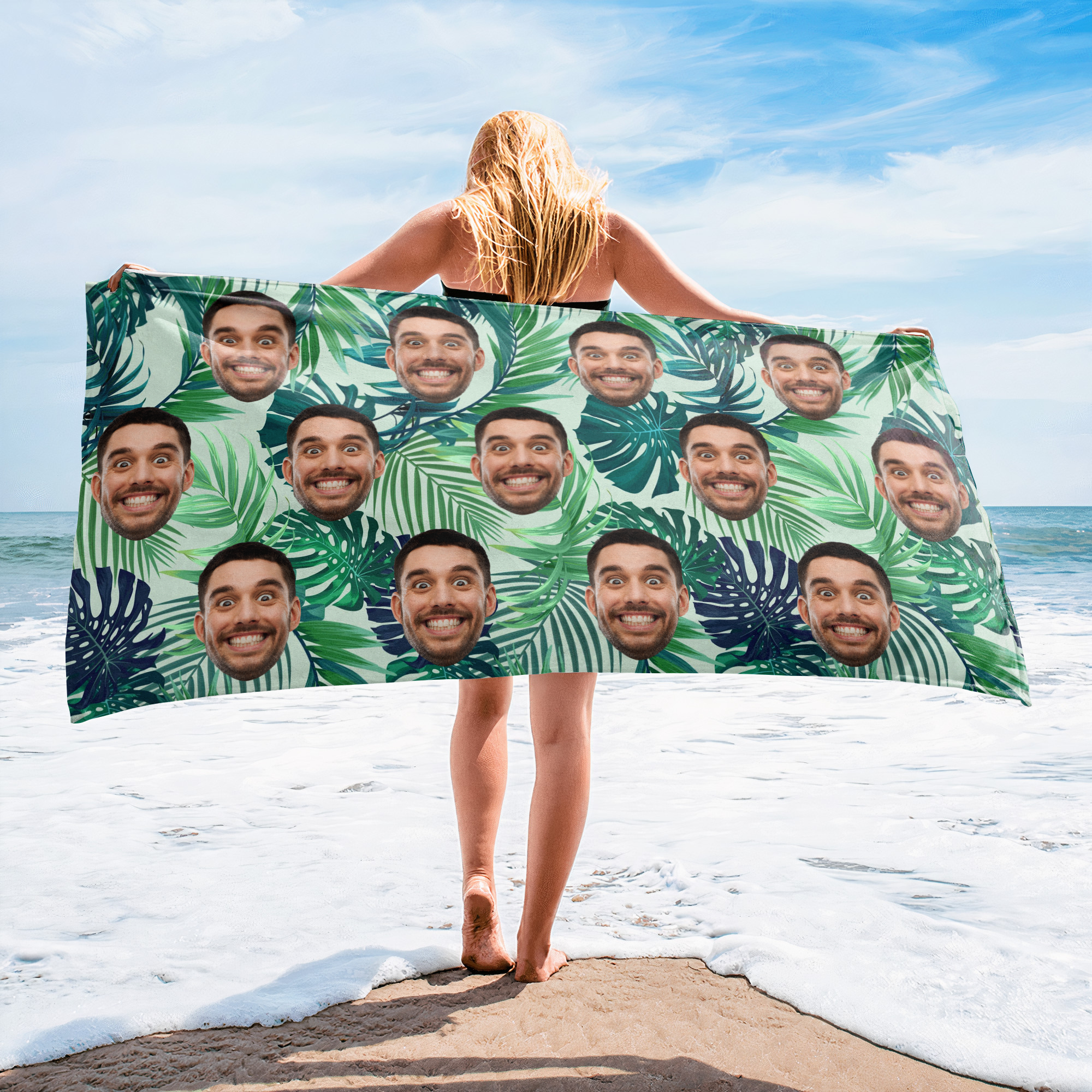 Custom Beach Towel With Face For Friends, Family - Personalized Photo Beach Towel