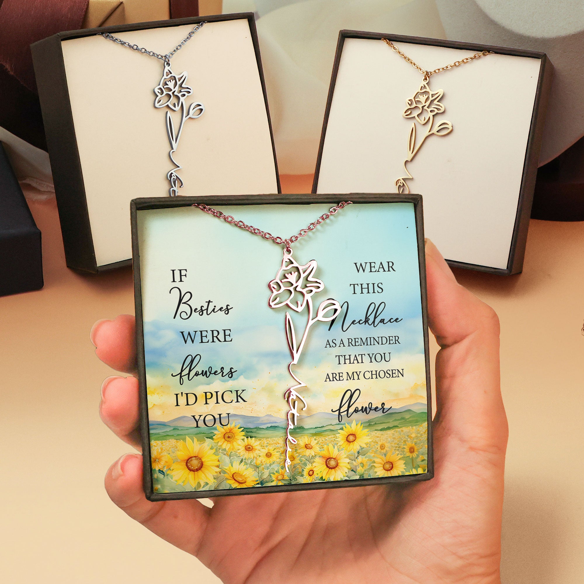 Custom Birth Flower For Friends, Daughter - Custom Name Necklace