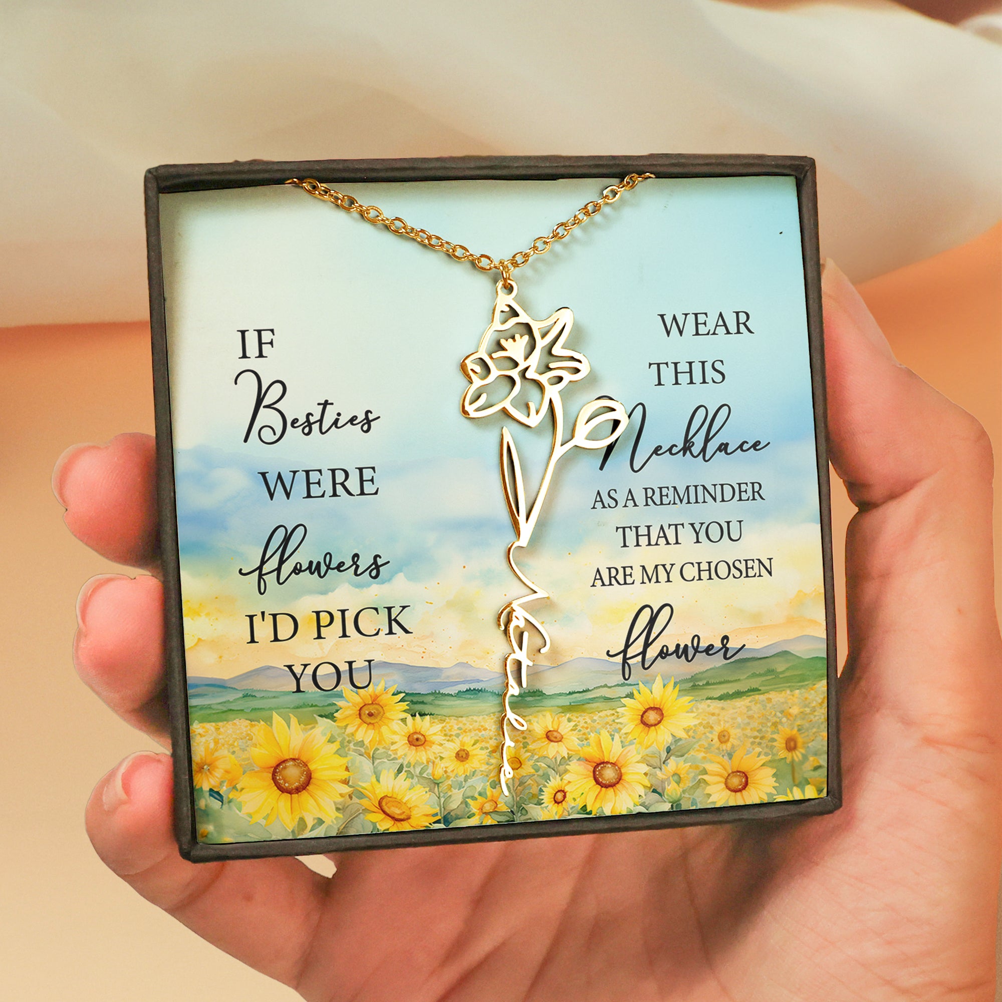 Custom Birth Flower For Friends, Daughter - Custom Name Necklace