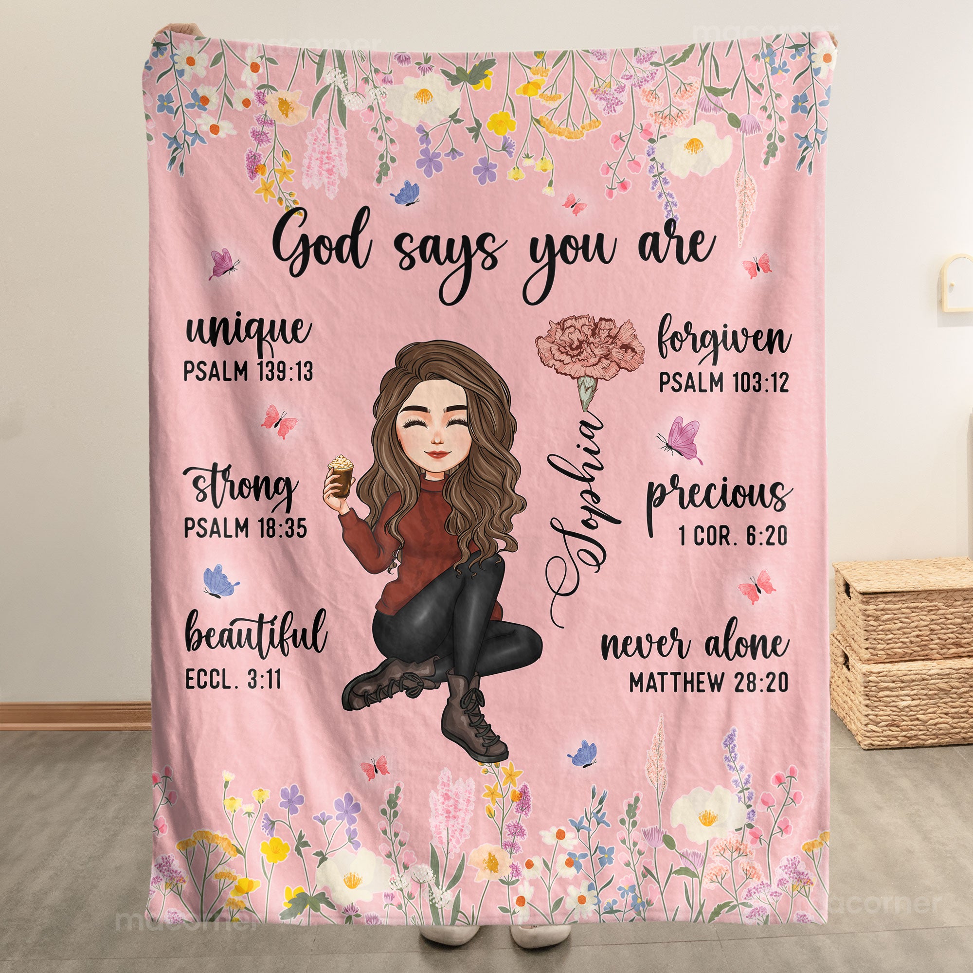 Custom Birth Flower & Names - Gifts For Daughter, Son, Grandkid - Personalized Photo Blanket