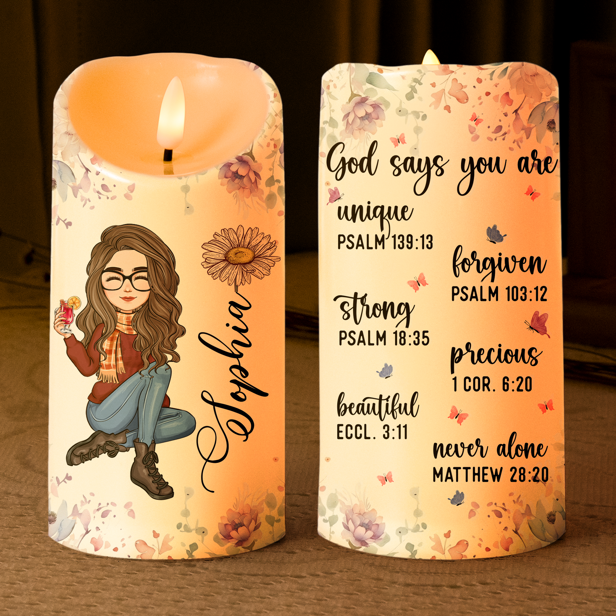 Custom Birth Flower & Names - Gifts For Daughter, Son, Grandkid - Personalized LED Candle