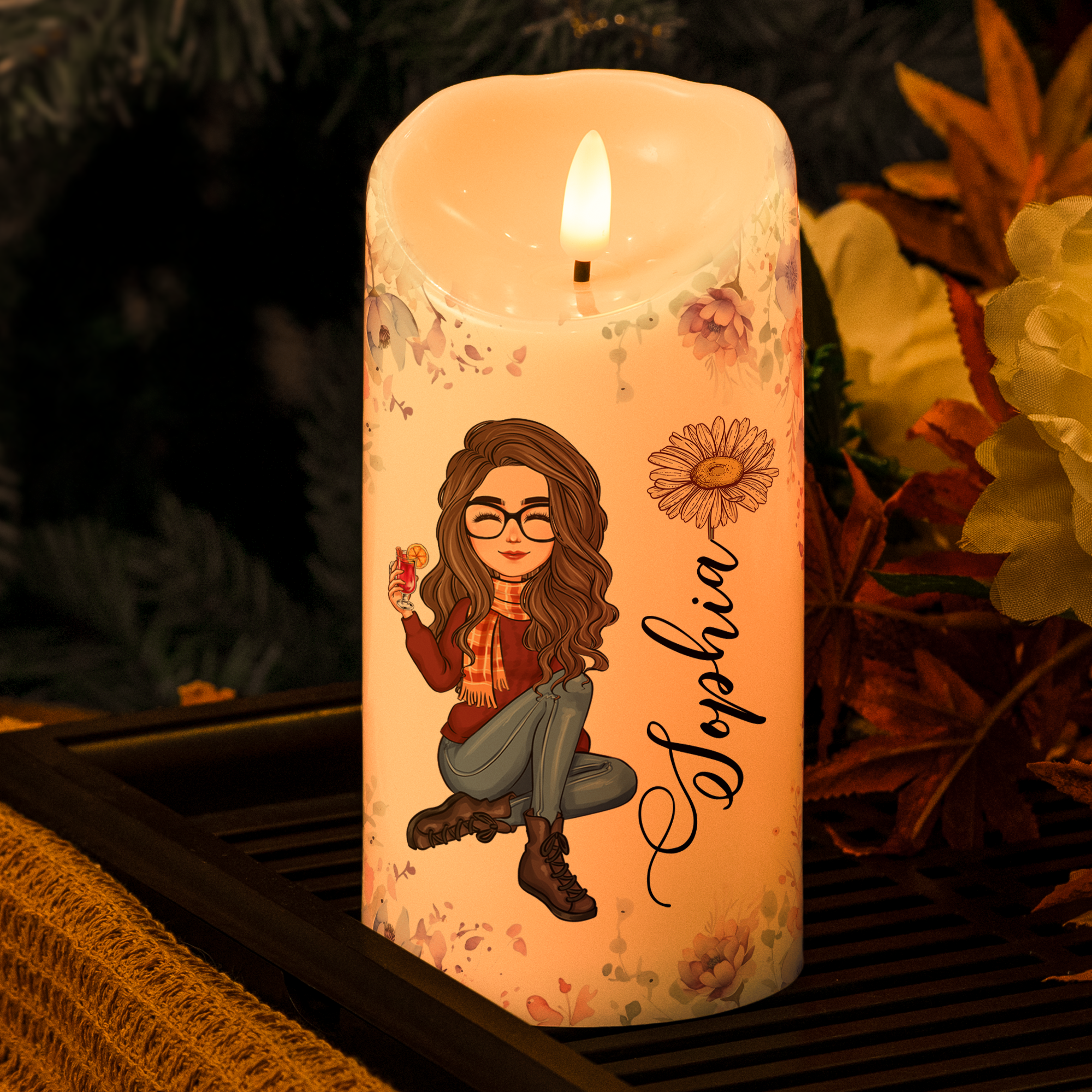 Custom Birth Flower & Names - Gifts For Daughter, Son, Grandkid - Personalized LED Candle