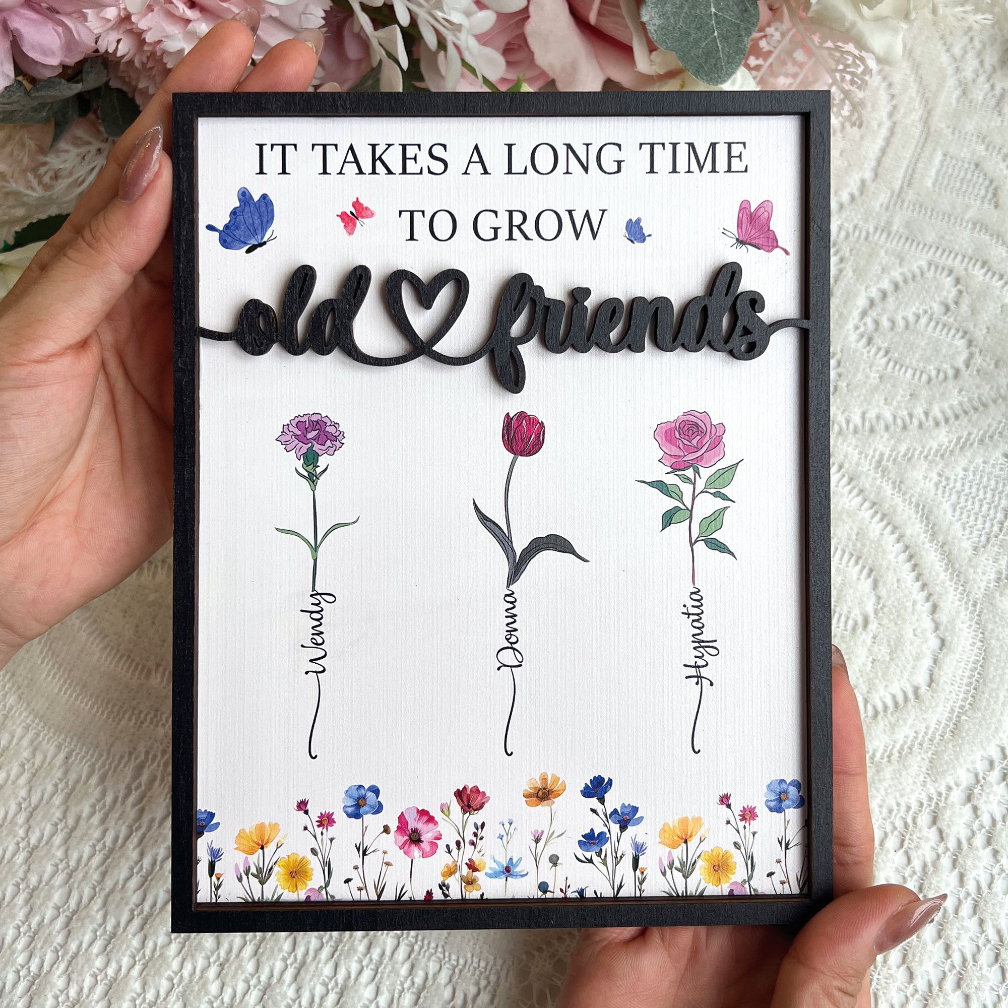 Custom Birth Flowers - Gifts For Besties, Friends, Sisters - Personalized Wooden Plaque