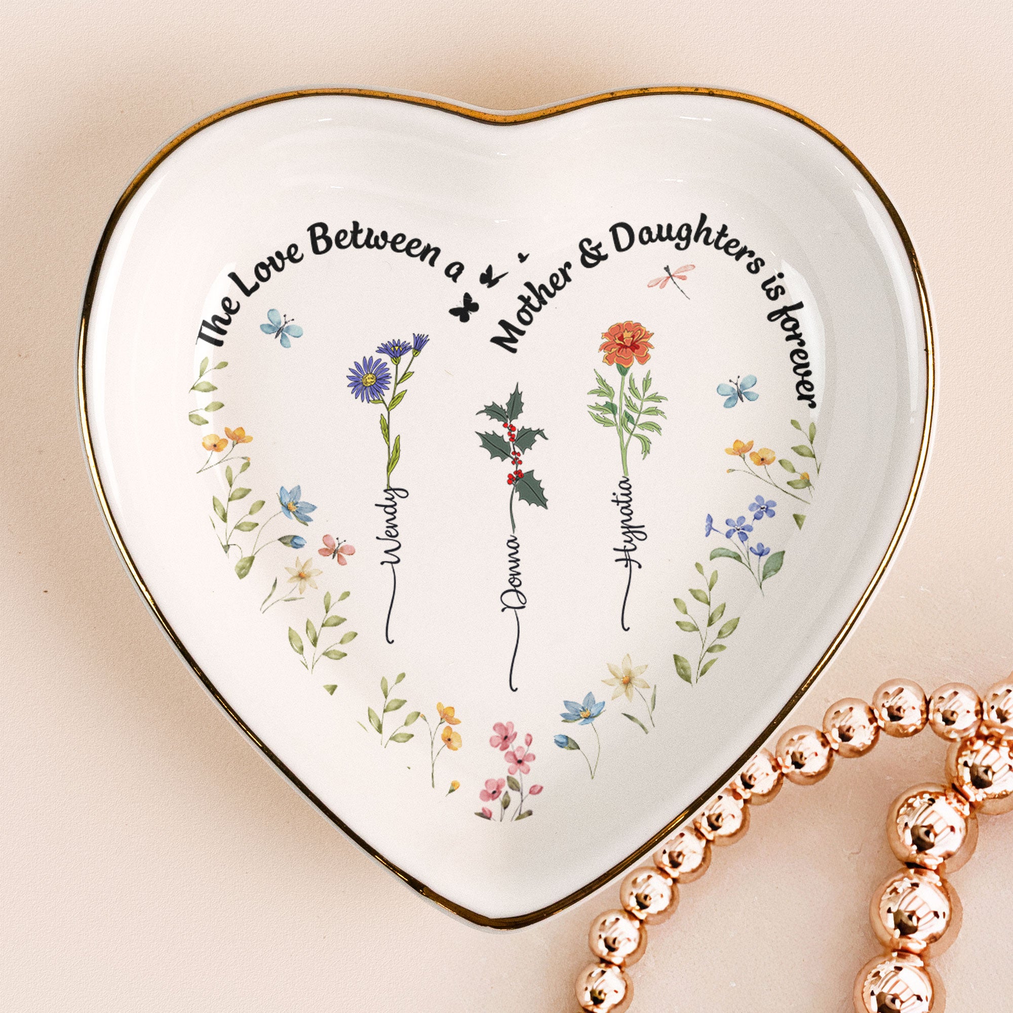 Custom Birth Flowers The Love Between A Mother & Daughters - Personalized Ring Dish