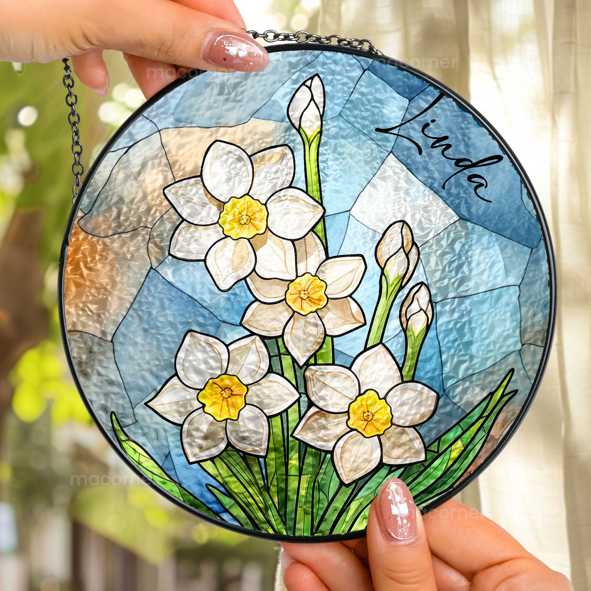 Custom Birth Month Flower - Personalized Stained Glass Window Hanging Suncatcher