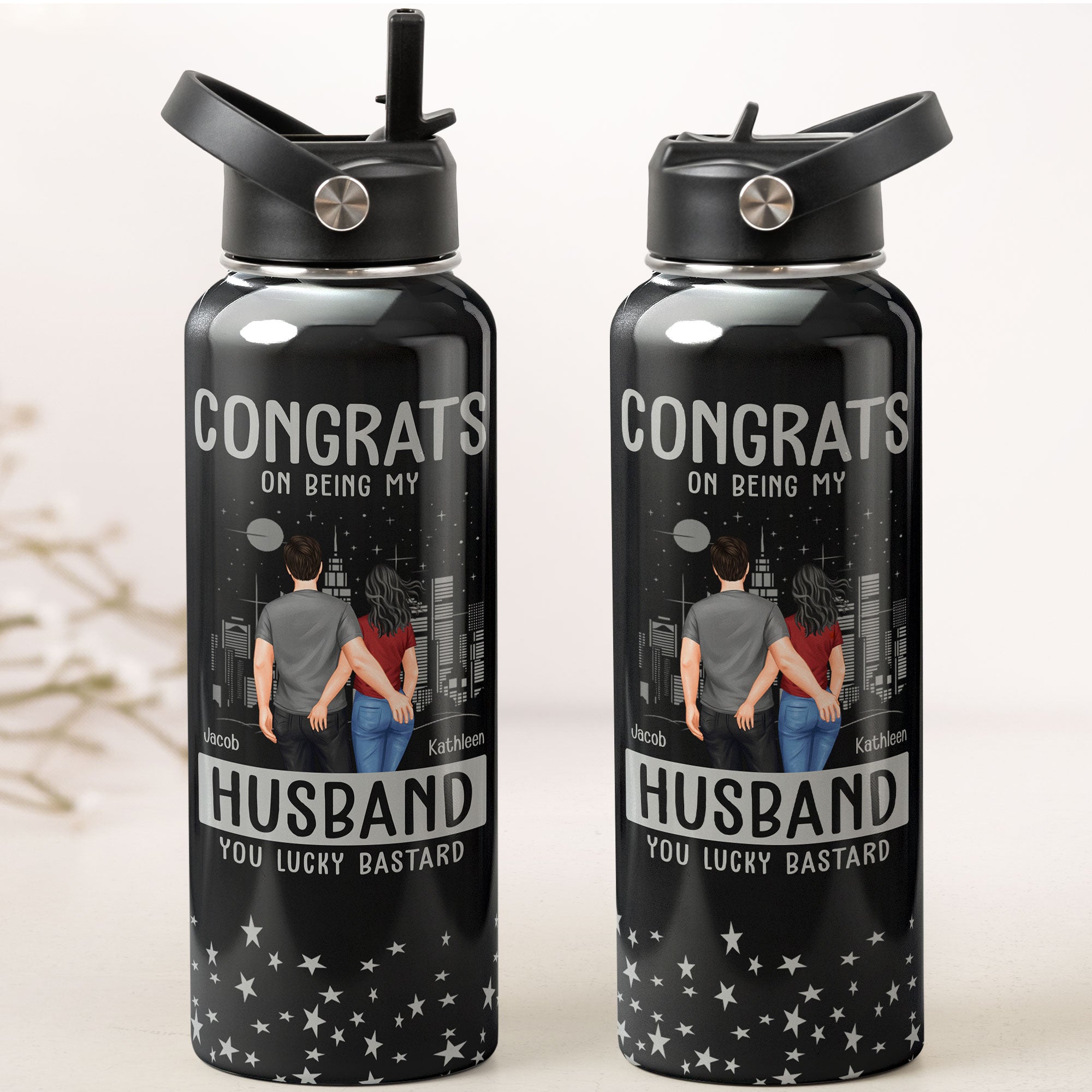 Custom Bottle Congrats Being My Husband - Personalized Stainless Steel Water Bottle