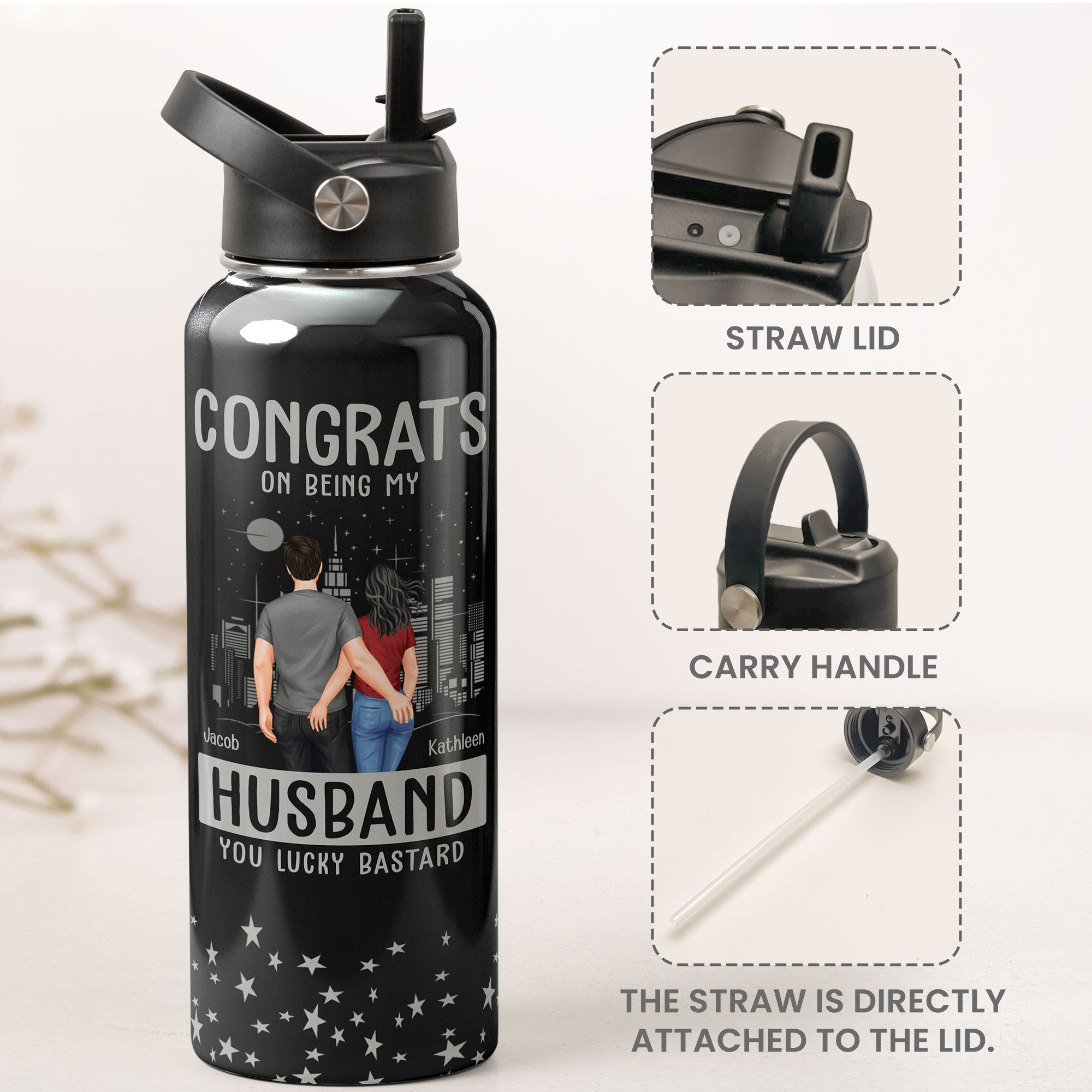 Custom Bottle Congrats Being My Husband - Personalized Stainless Steel Water Bottle