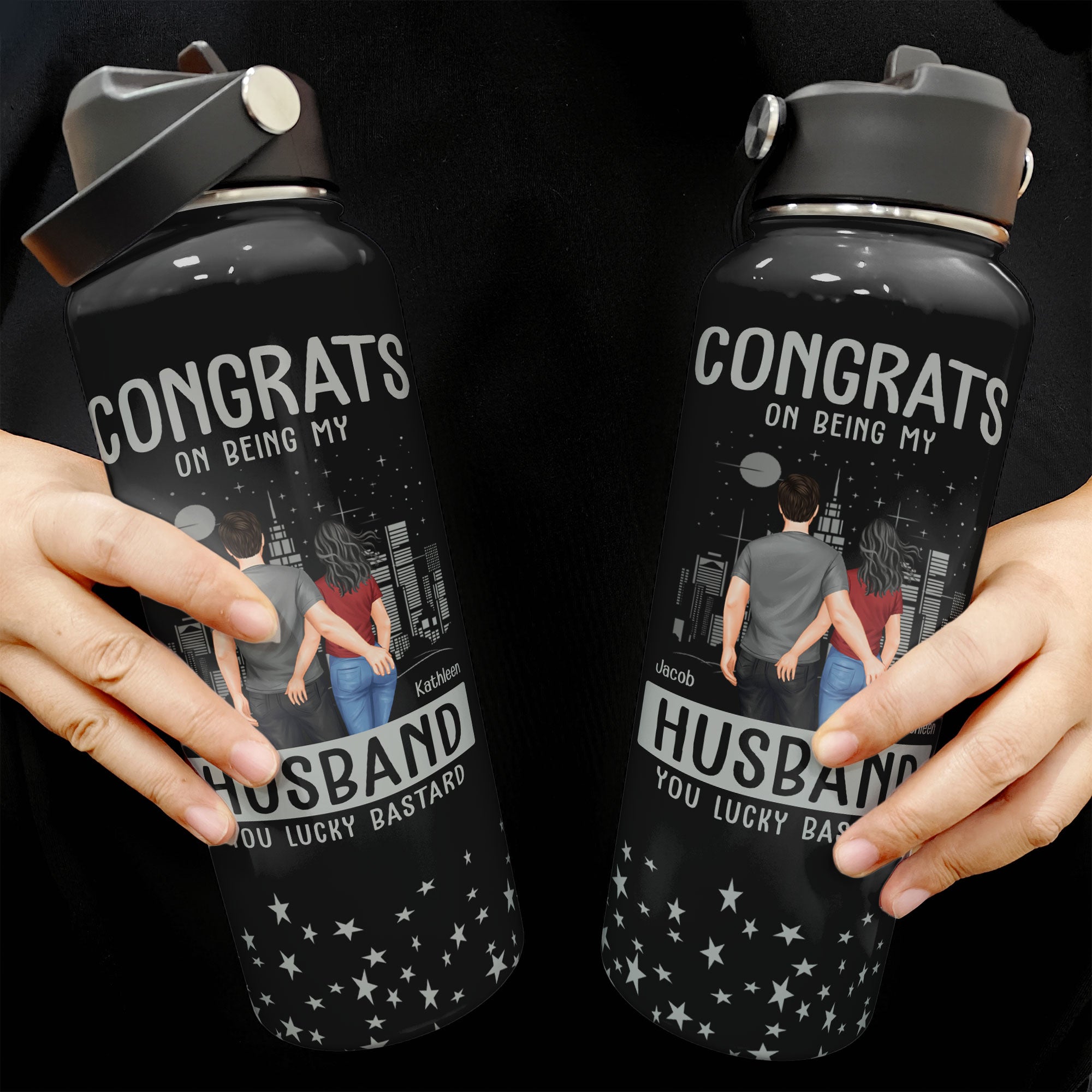 Custom Bottle Congrats Being My Husband - Personalized Stainless Steel Water Bottle