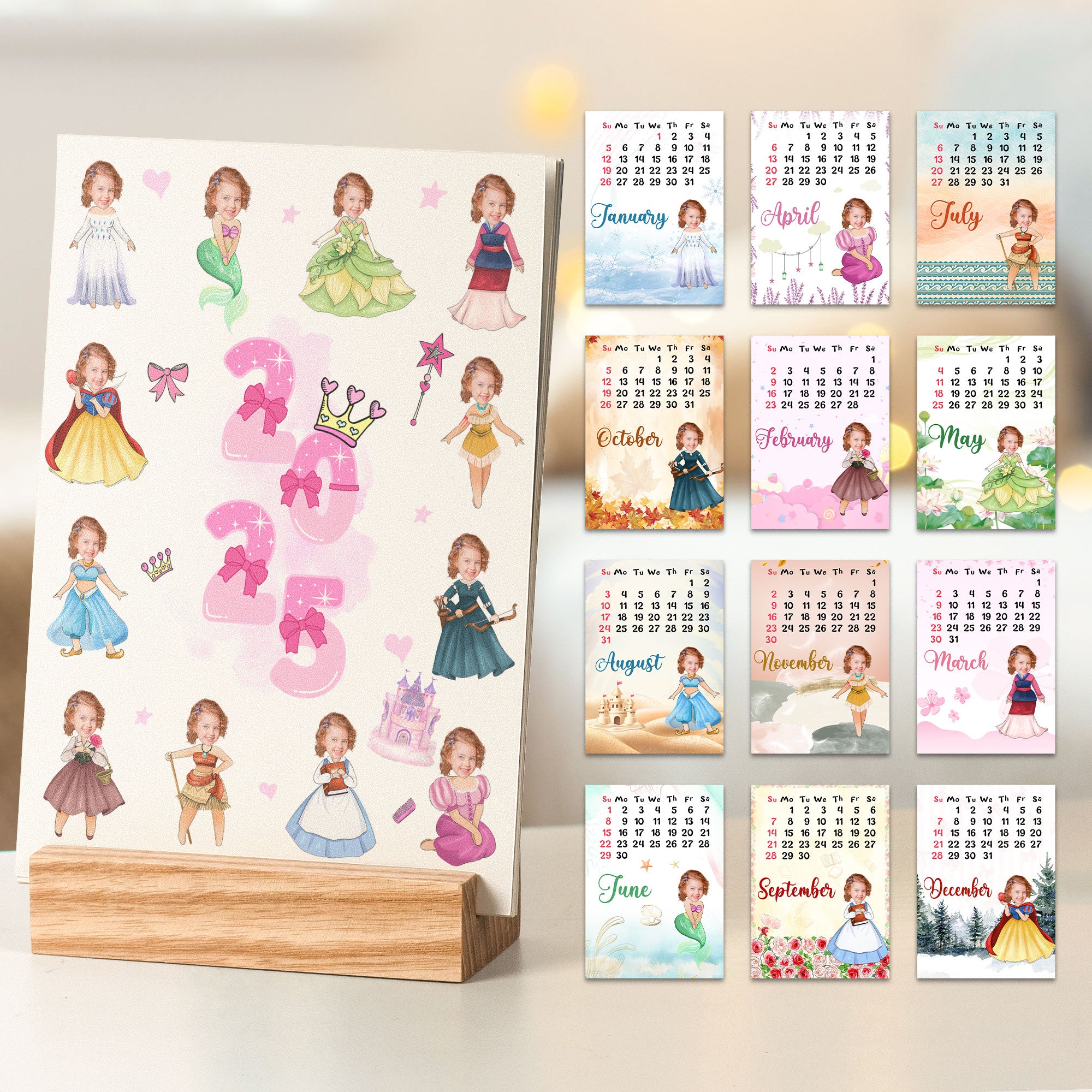 Custom Calendar For Princess Kid - Personalized Photo Easel Calendar