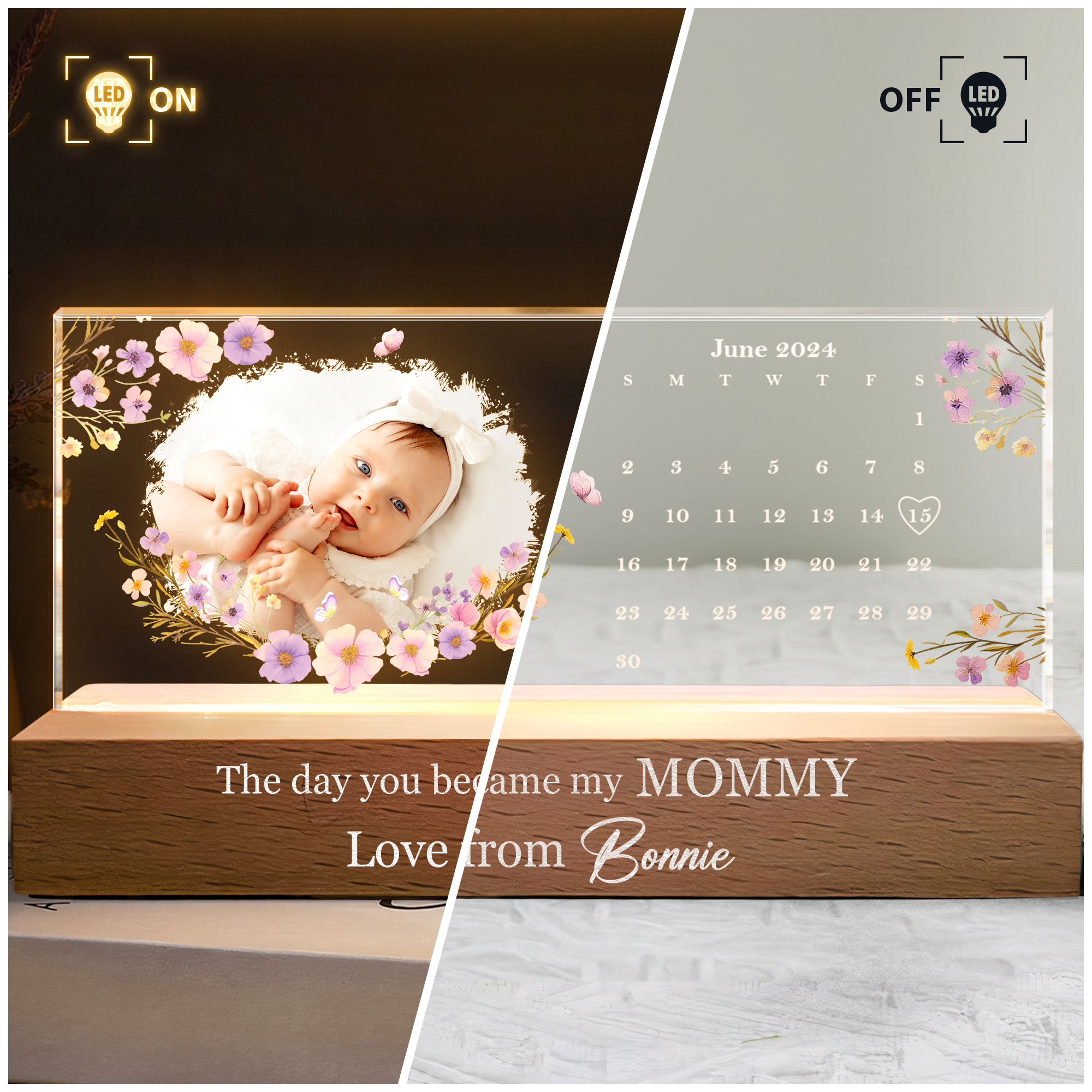 Custom Calendar The Day You Became My Parents - Personalized Photo LED Night Light