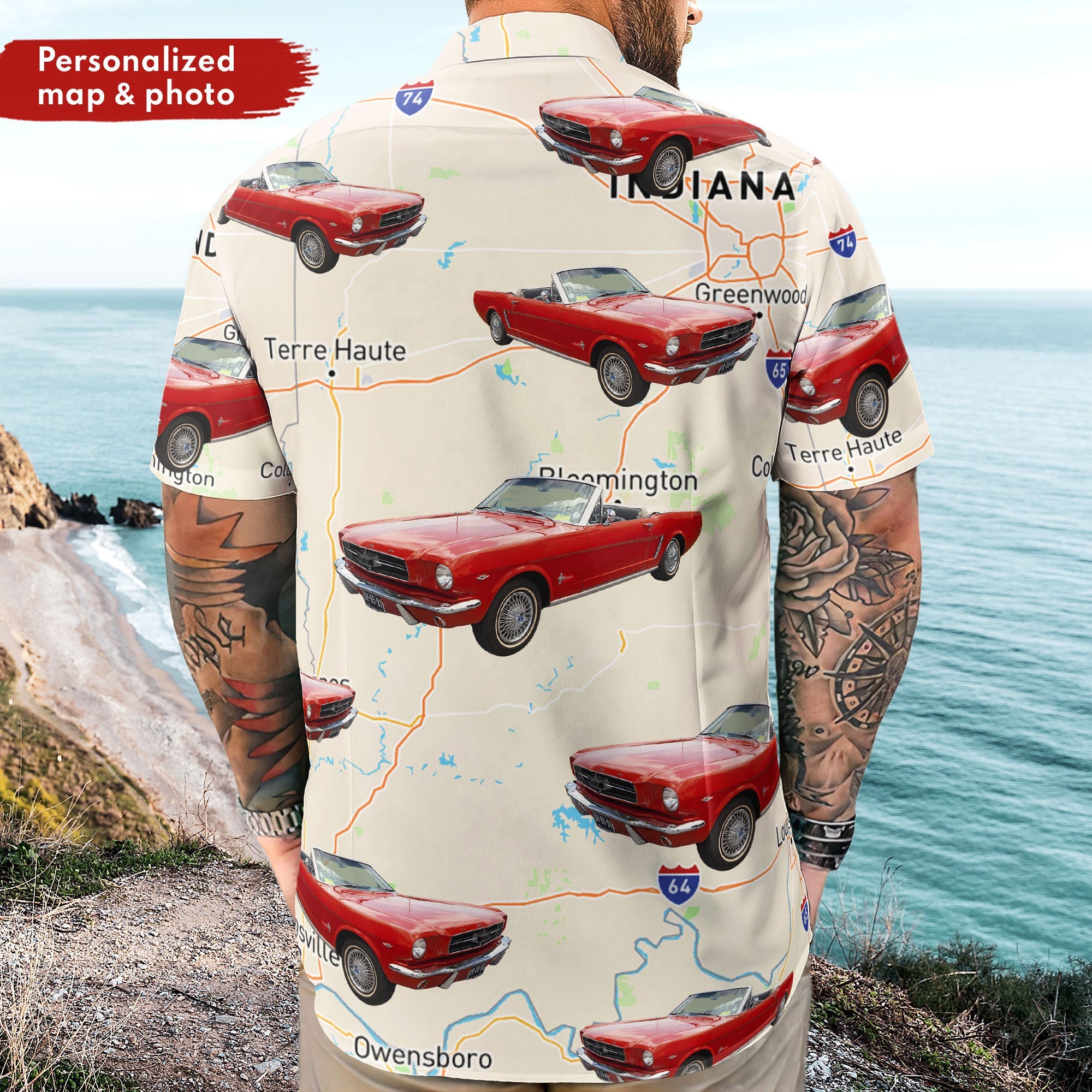 Custom Car Photo And Map - Personalized Photo Hawaiian Shirt