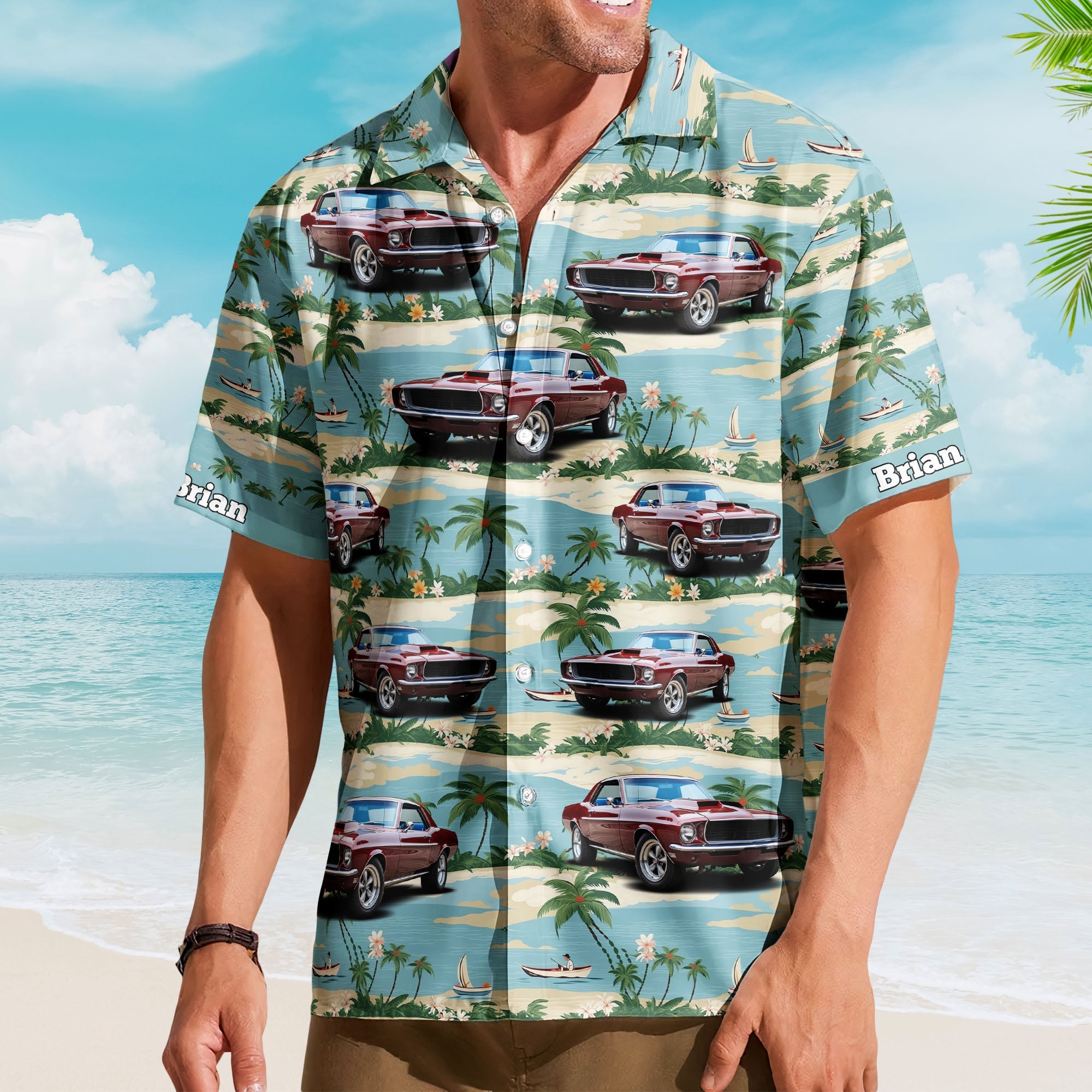 Custom Car Photo Beach Palm Tree Vintage Aloha Shirts - Custom Photo Hawaiian Shirts