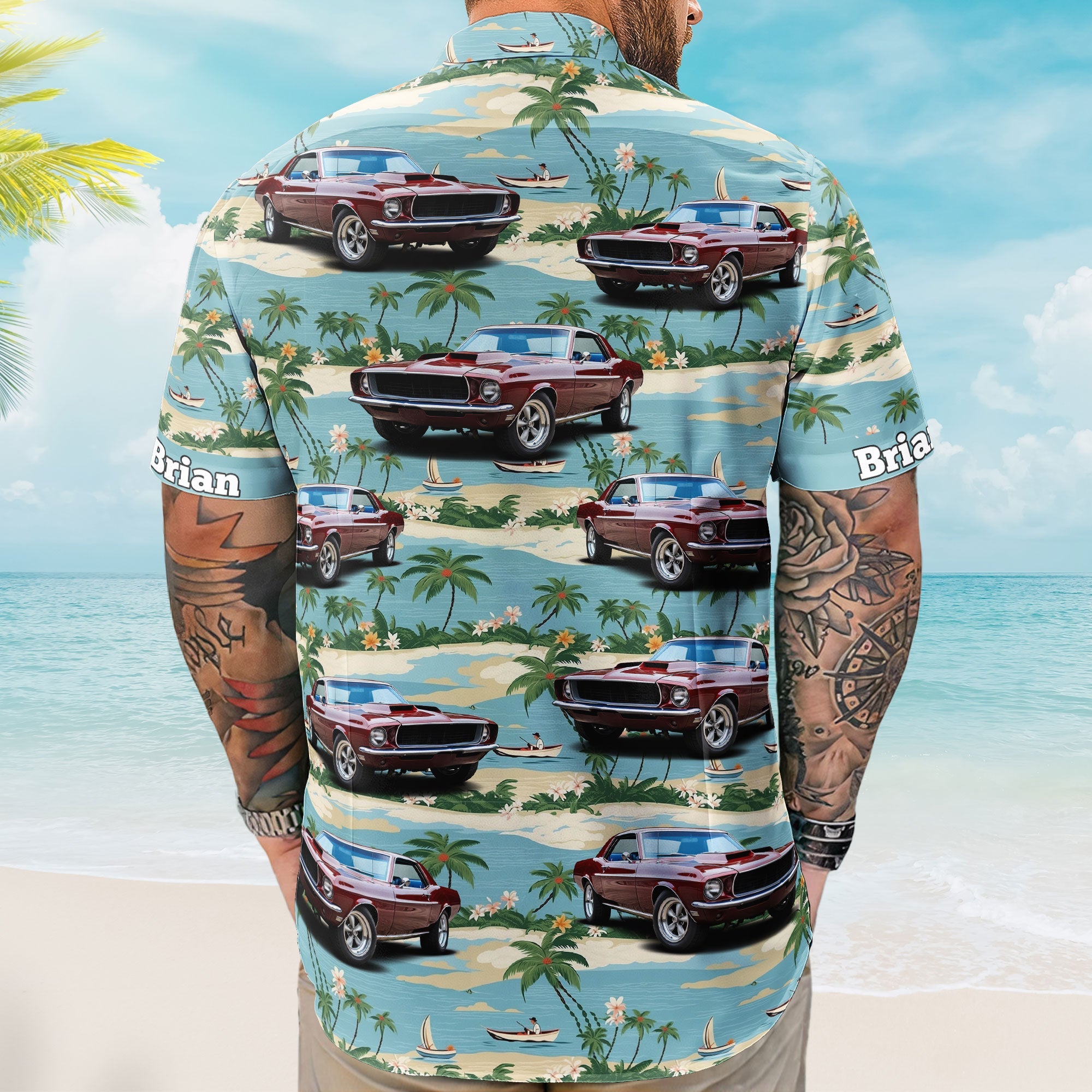 Custom Car Photo Beach Palm Tree Vintage Aloha Shirts - Custom Photo Hawaiian Shirts