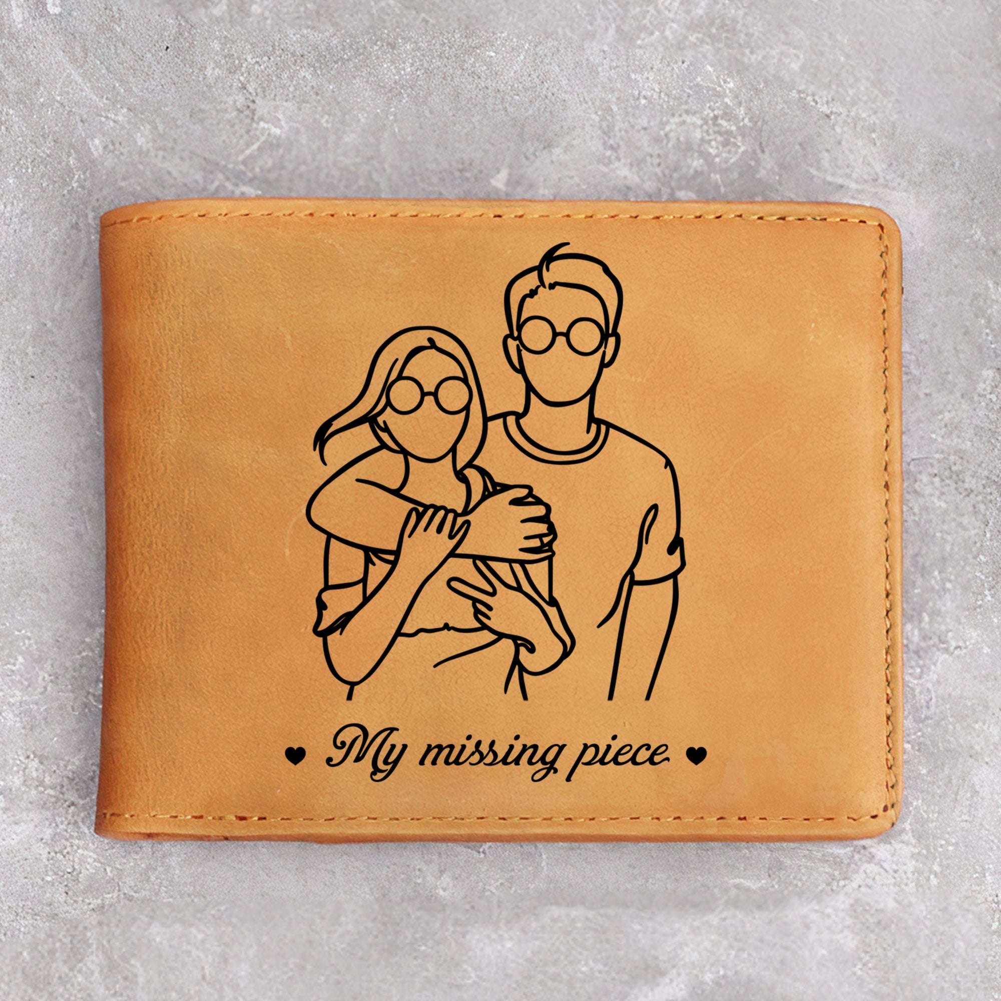 Custom Couple Line Art I Found My Missing Piece - Personalized Photo Leather Wallet