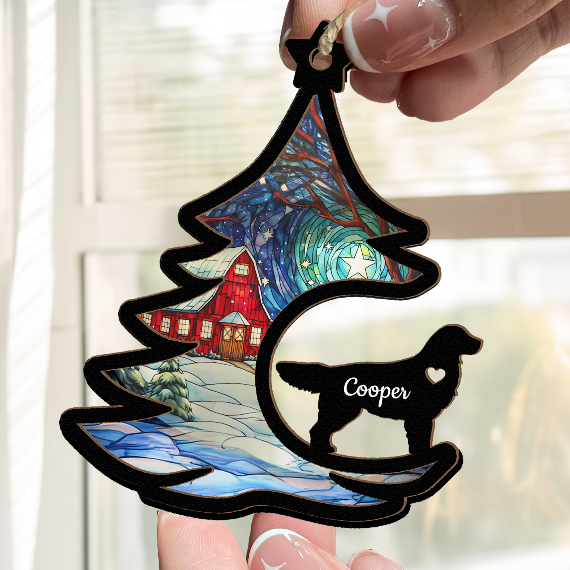 Custom Dog Breed With Name Christmas Tree - Personalized Suncatcher Ornament