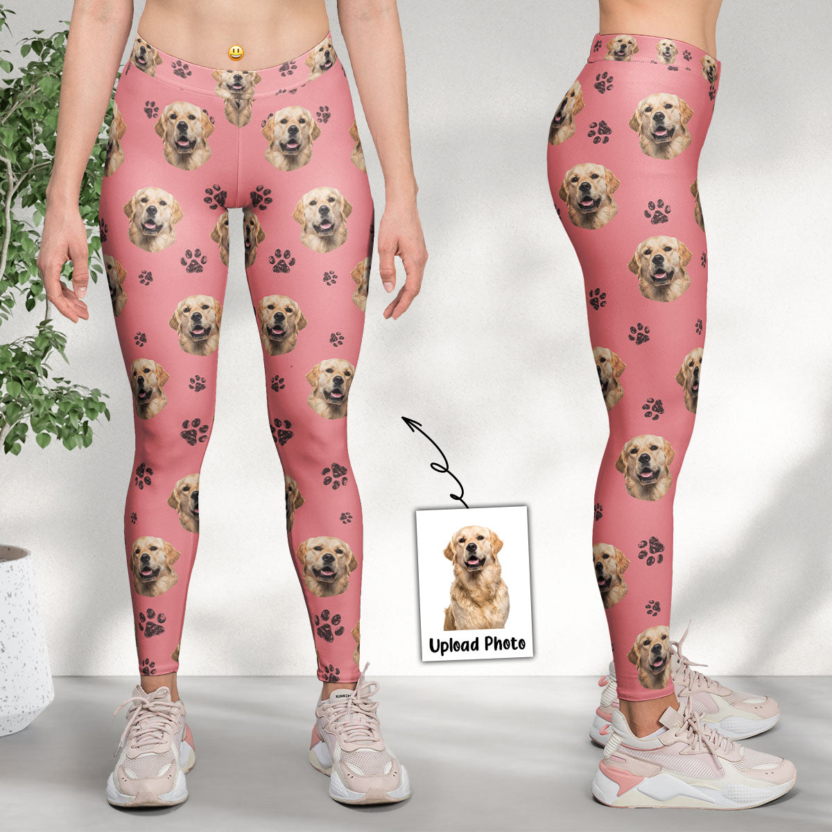 Custom Dog Face And Dog Name Dog Cat Paw - Personalized Photo Legging