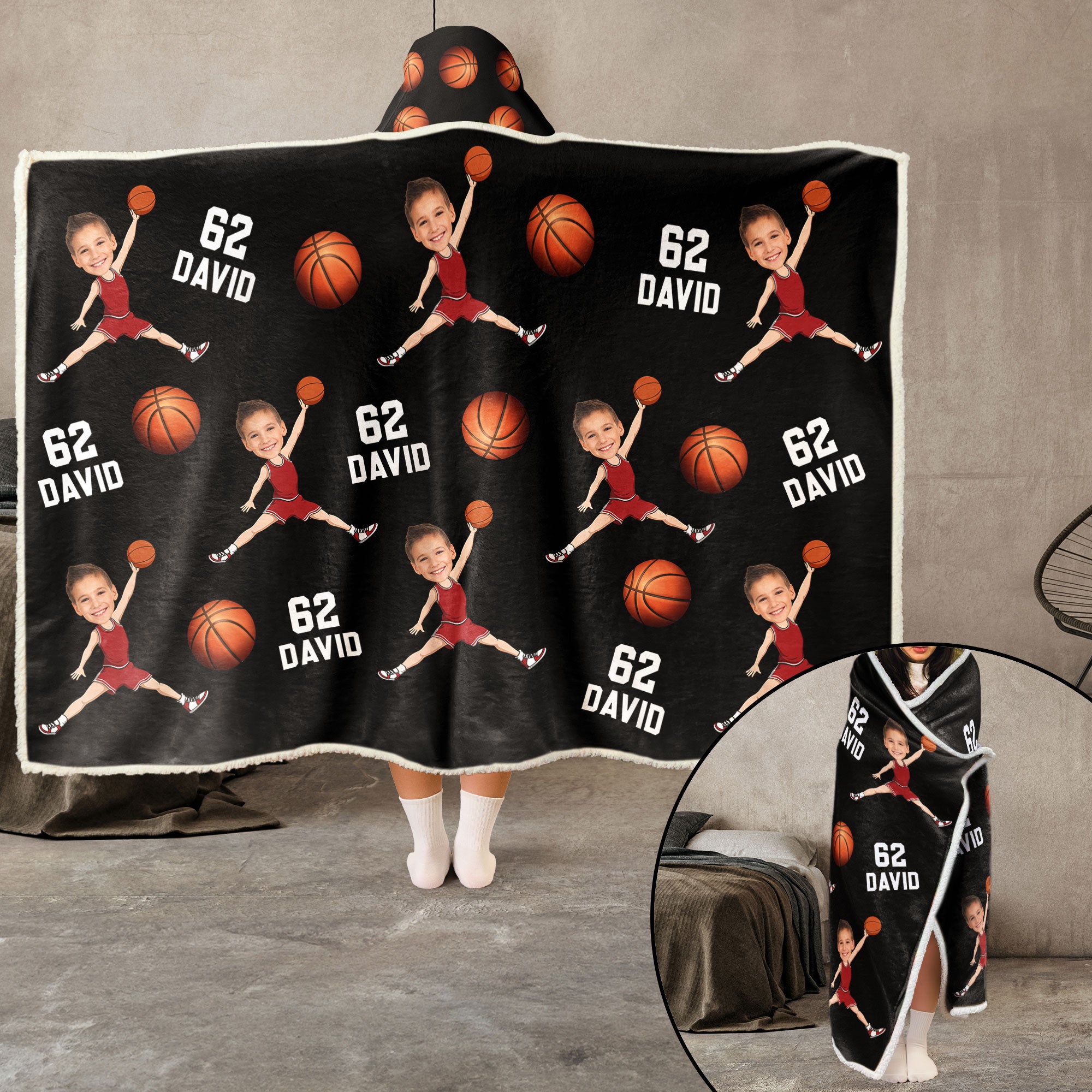 Custom Face Basketball Players - Personalized Photo Wearable Blanket Hoodie