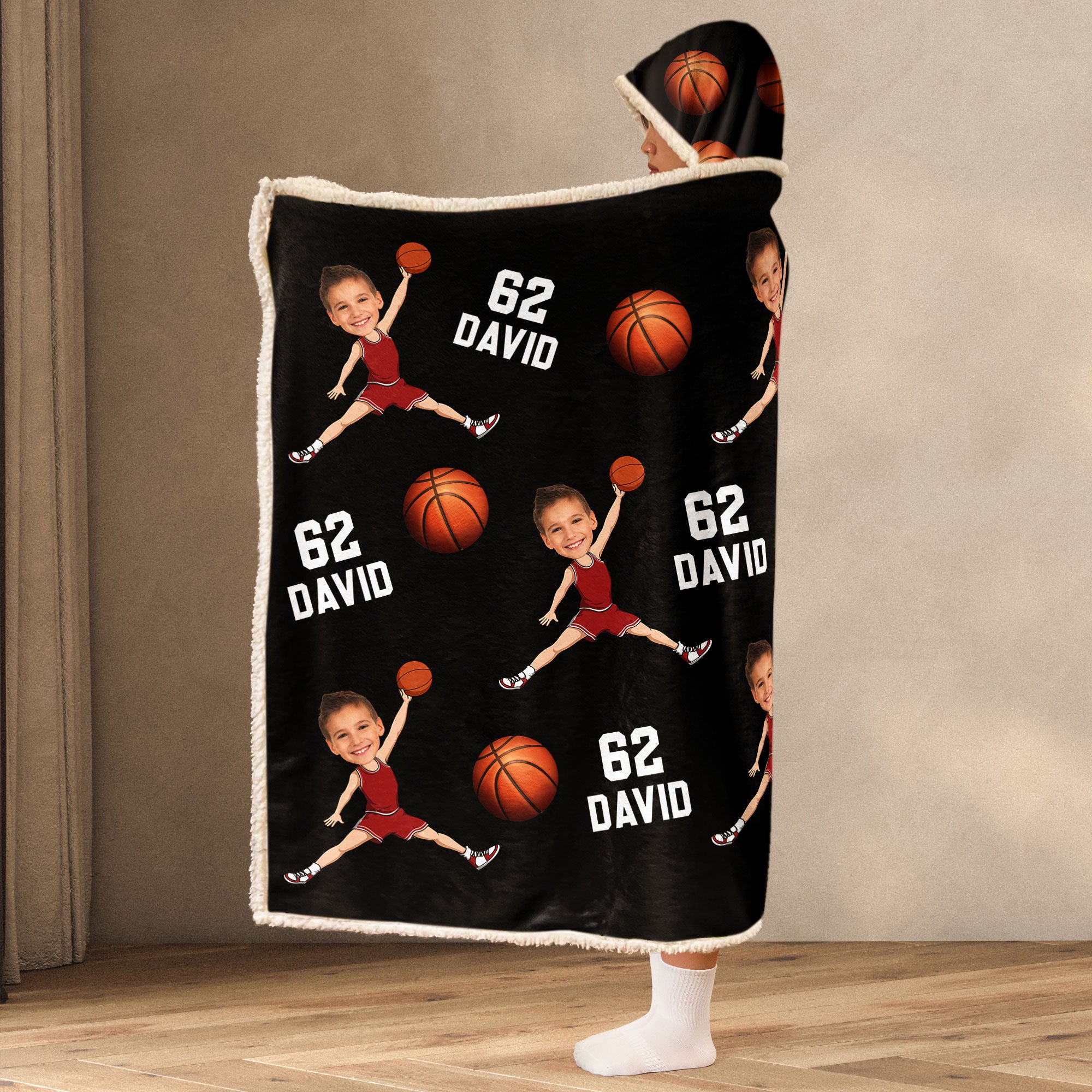 Custom Face Basketball Players - Personalized Photo Wearable Blanket Hoodie