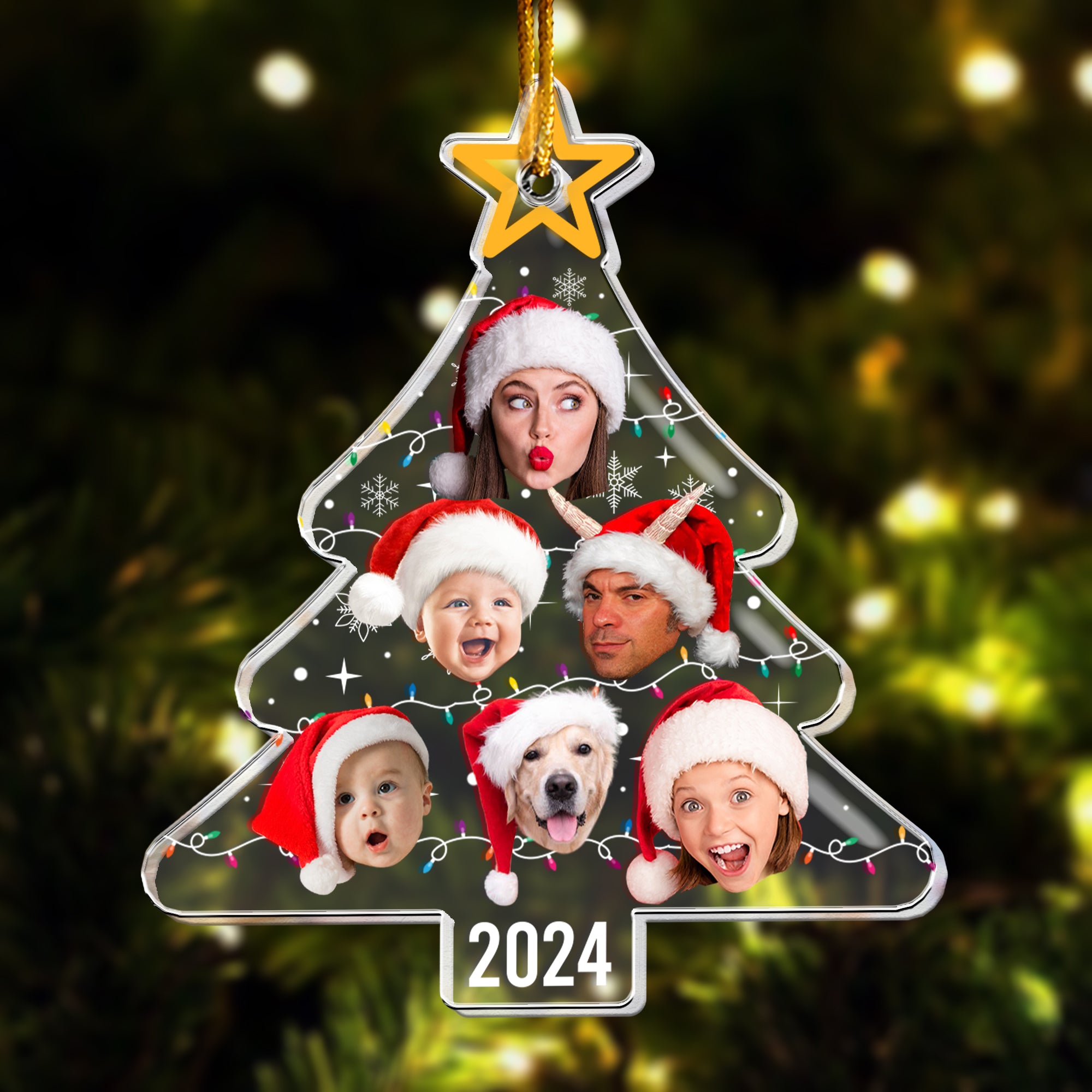 Custom Face Christmas Tree With Led Light Funny Family - Personalized Acrylic Photo Ornament