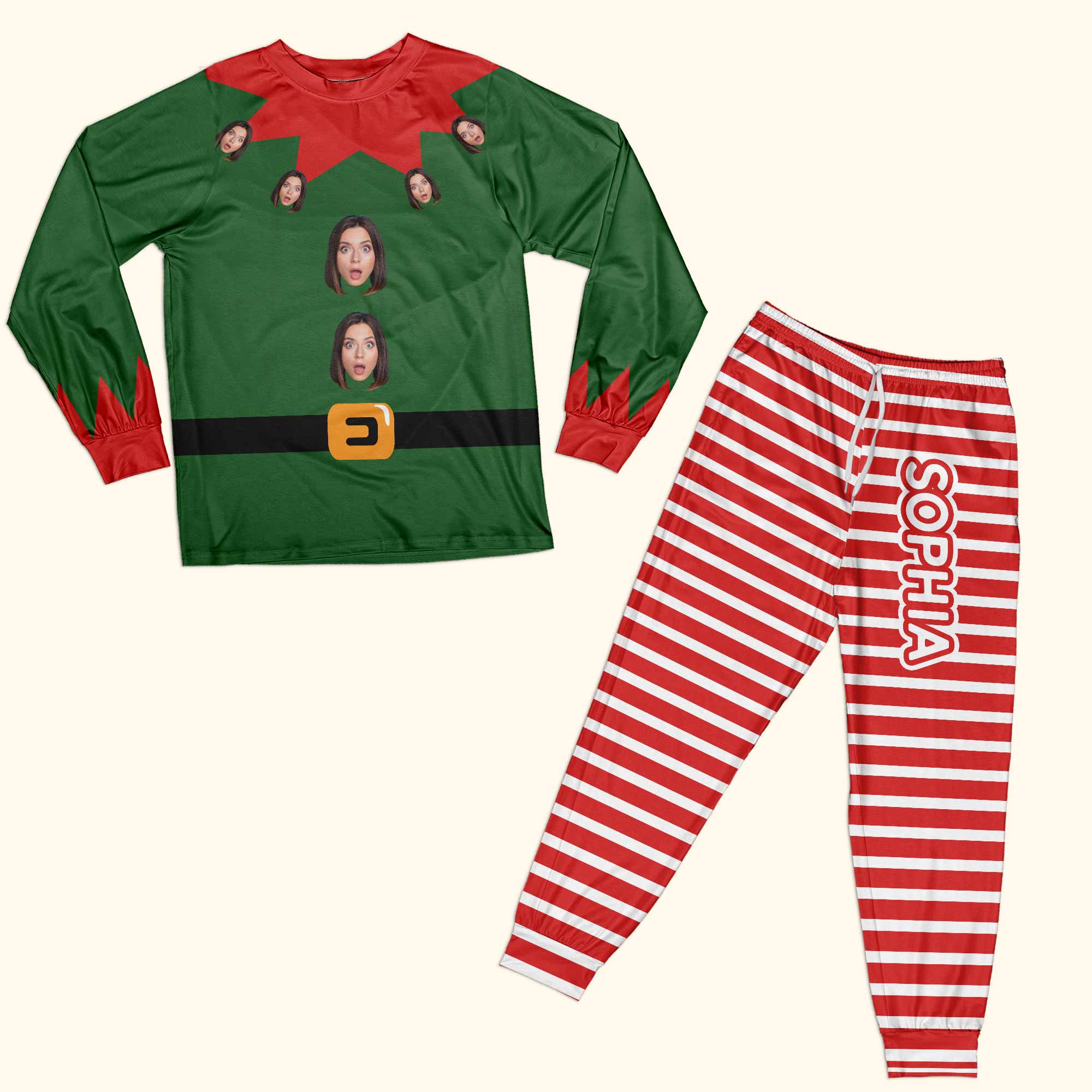 Custom Face Funny Elf - Personalized Photo Pajamas Set