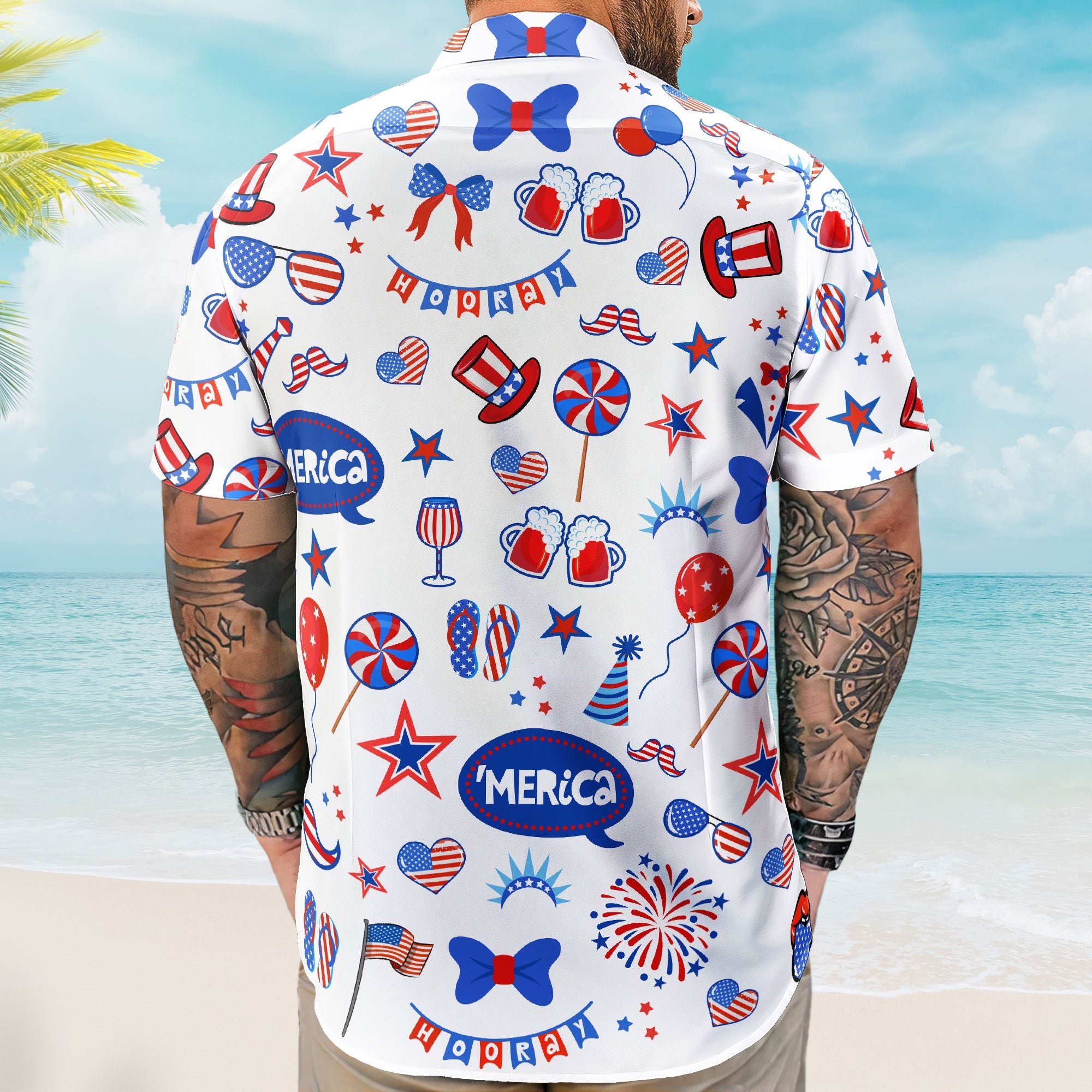 Custom Face Funny Happy 4th Of July - Personalized Photo Hawaiian Shirt