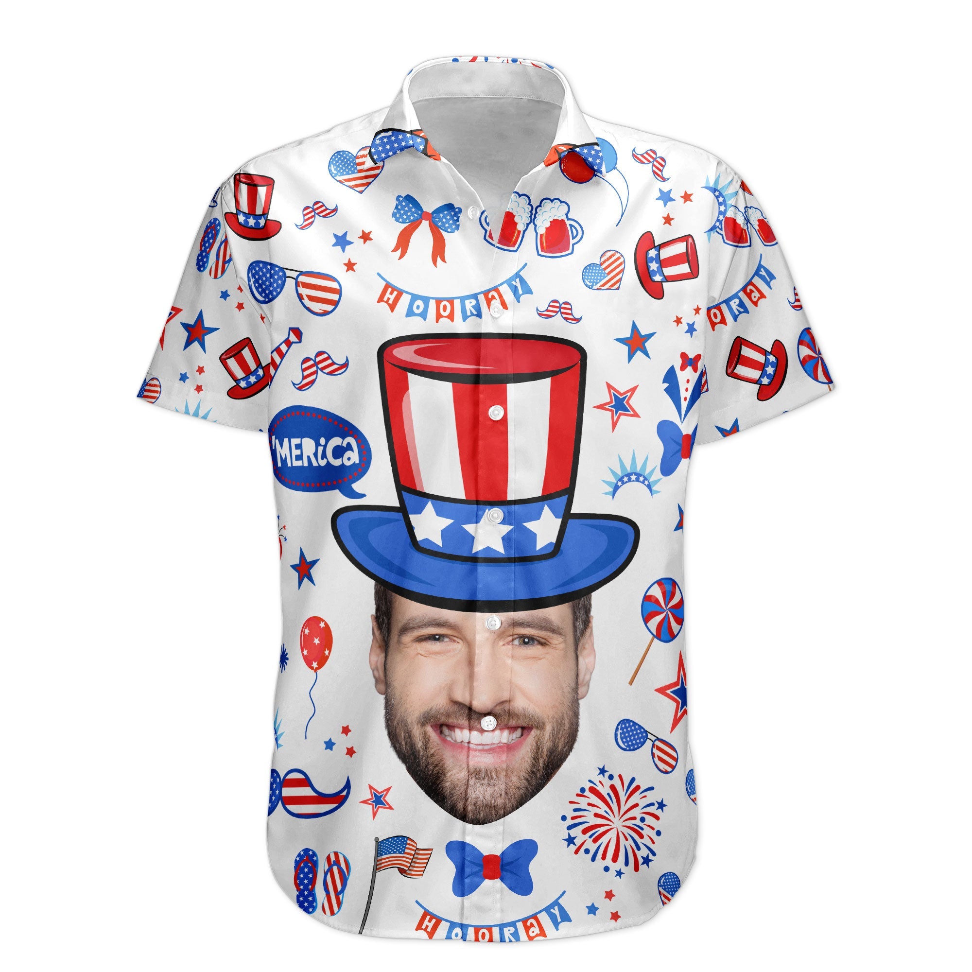 Custom Face Funny Happy 4th Of July - Personalized Photo Hawaiian Shirt