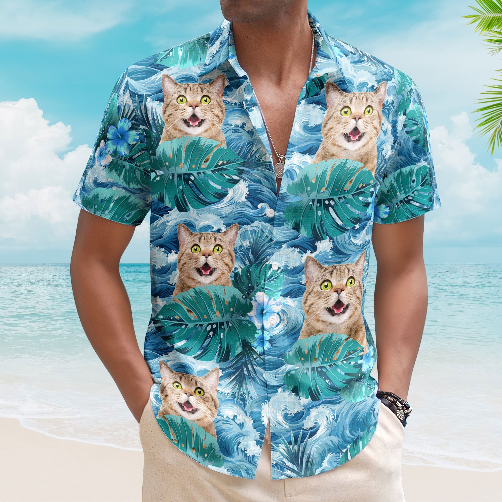 Custom Face Funny Photo For Men, Husband Big Wave - Custom Photo Hawaiian Shirt