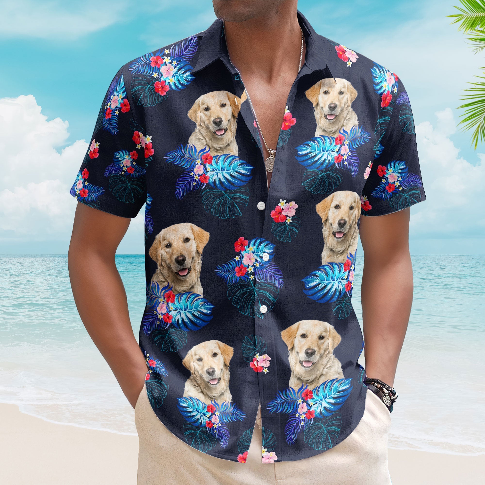 Custom Face Funny Photo Tropical Hibiscus Aloha For Dogs, Cats Lovers - Custom Photo Hawaiian Shirts