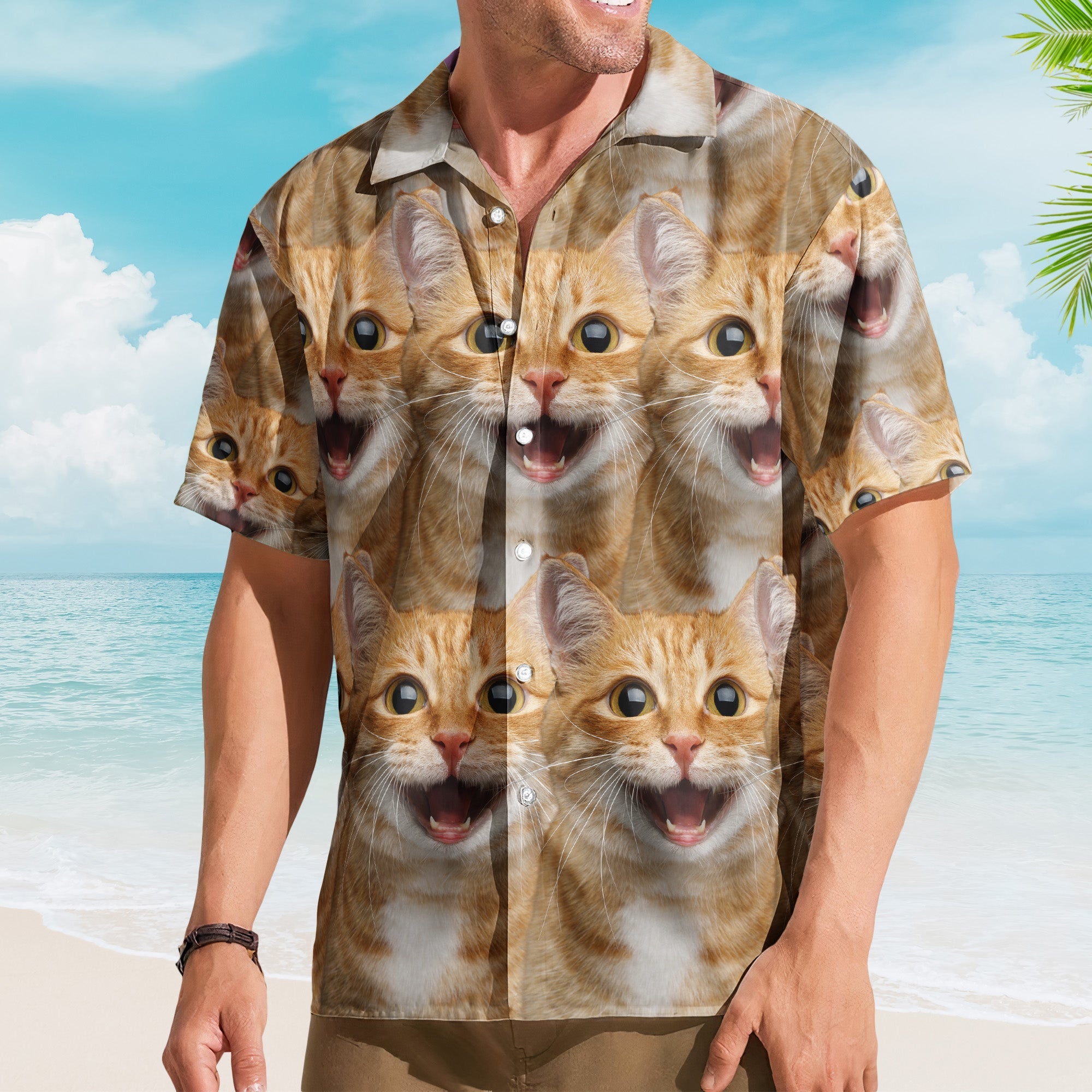 Custom Face Funny Summer For Cat Lovers - Personalized Photo Hawaiian Shirt