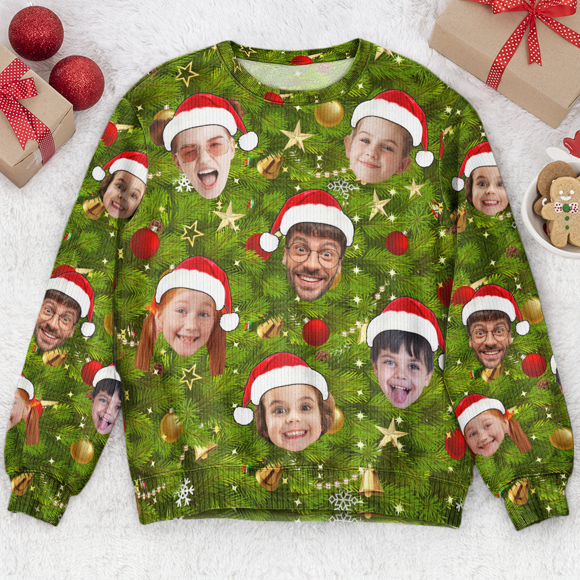 Custom Face I Am A Stupid Christmas Tree Stupid - Personalized Photo Ugly Sweater