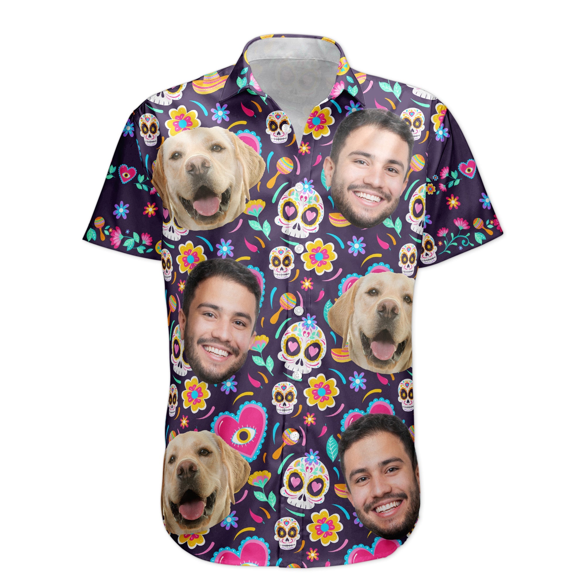 Custom Face Photo Mexican Hawaiian Shirt Skull Pattern - Custom Photo Hawaiian Shirts