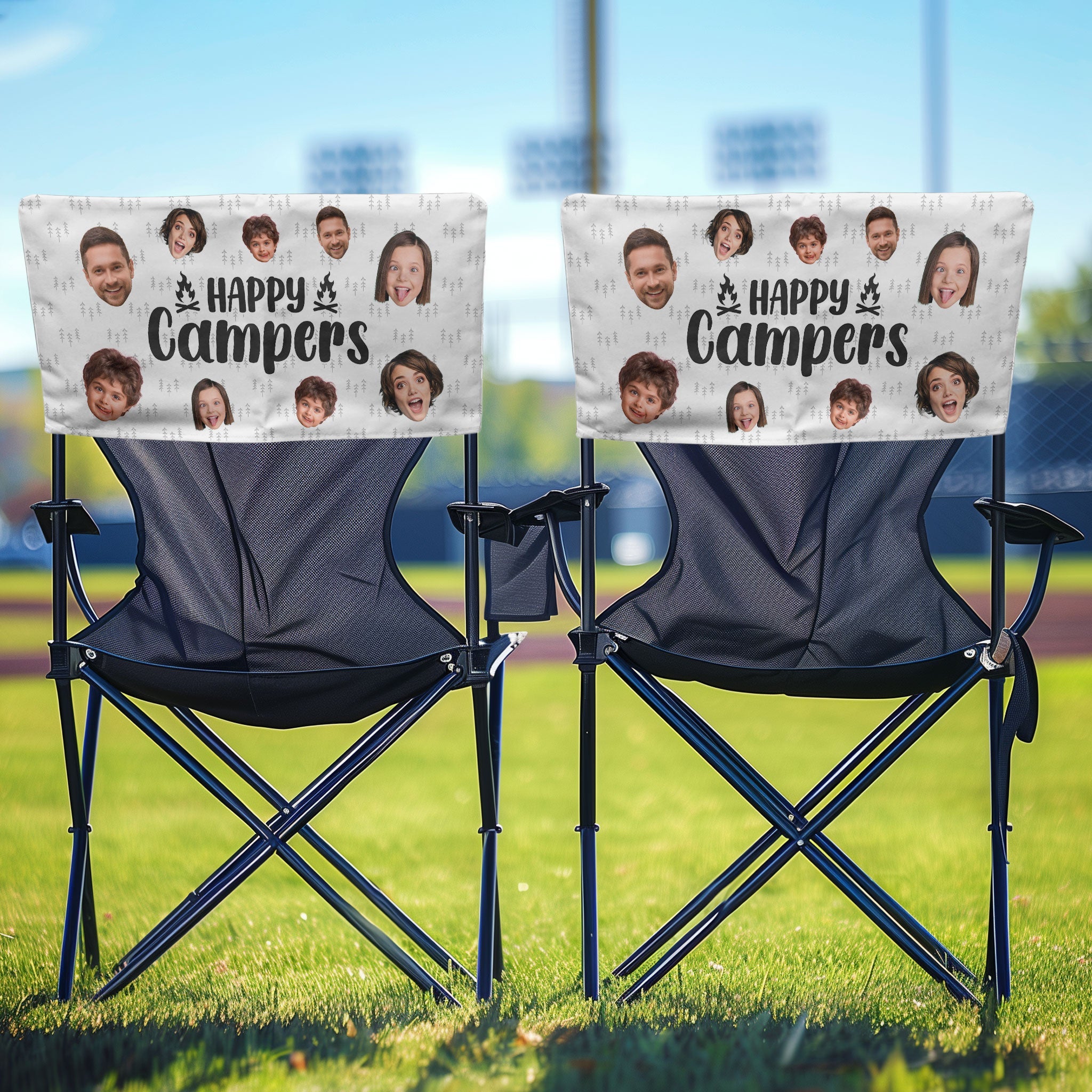 Custom Face With Happy Campers - Personalized Photo Folding Chair Cover