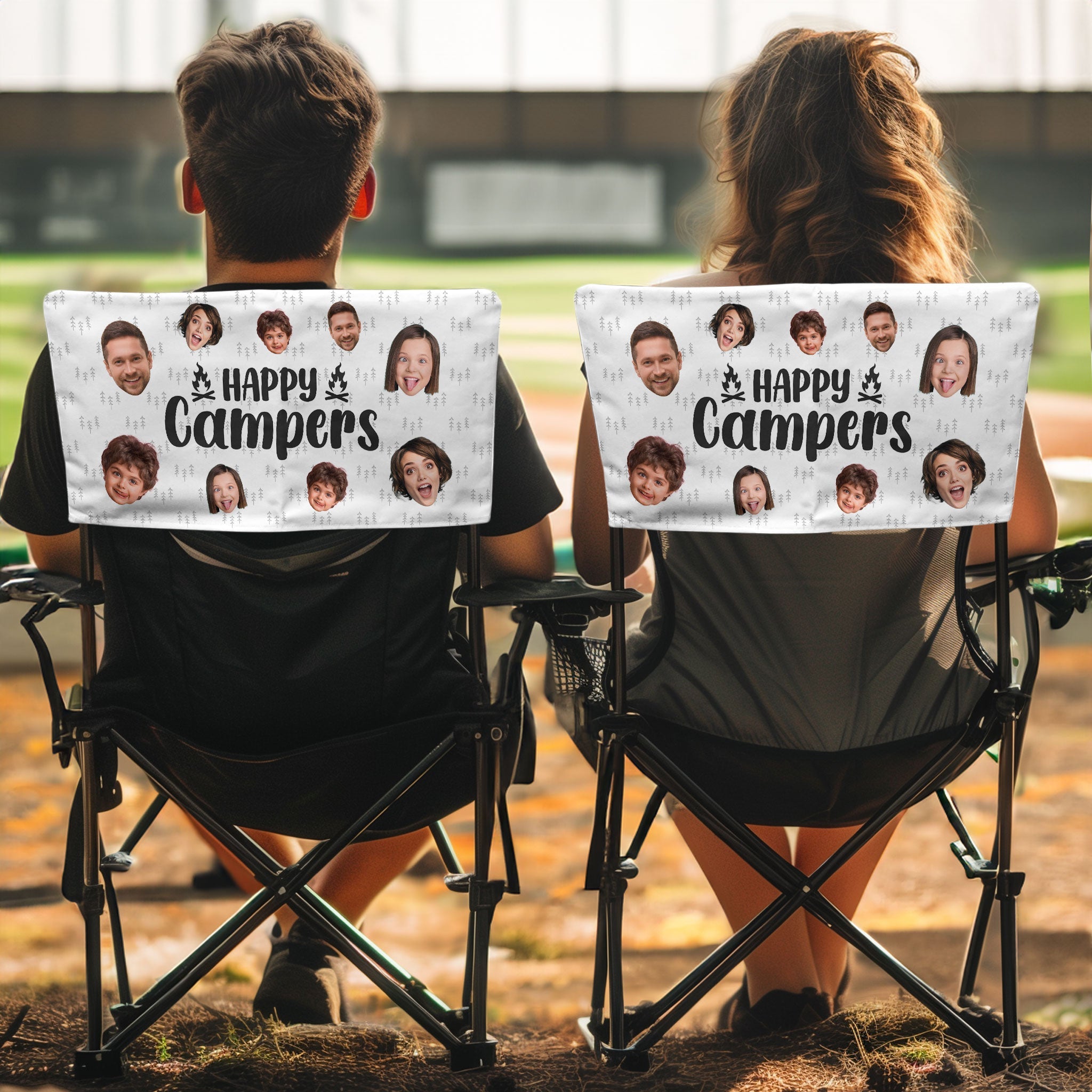 Custom Face With Happy Campers - Personalized Photo Folding Chair Cover